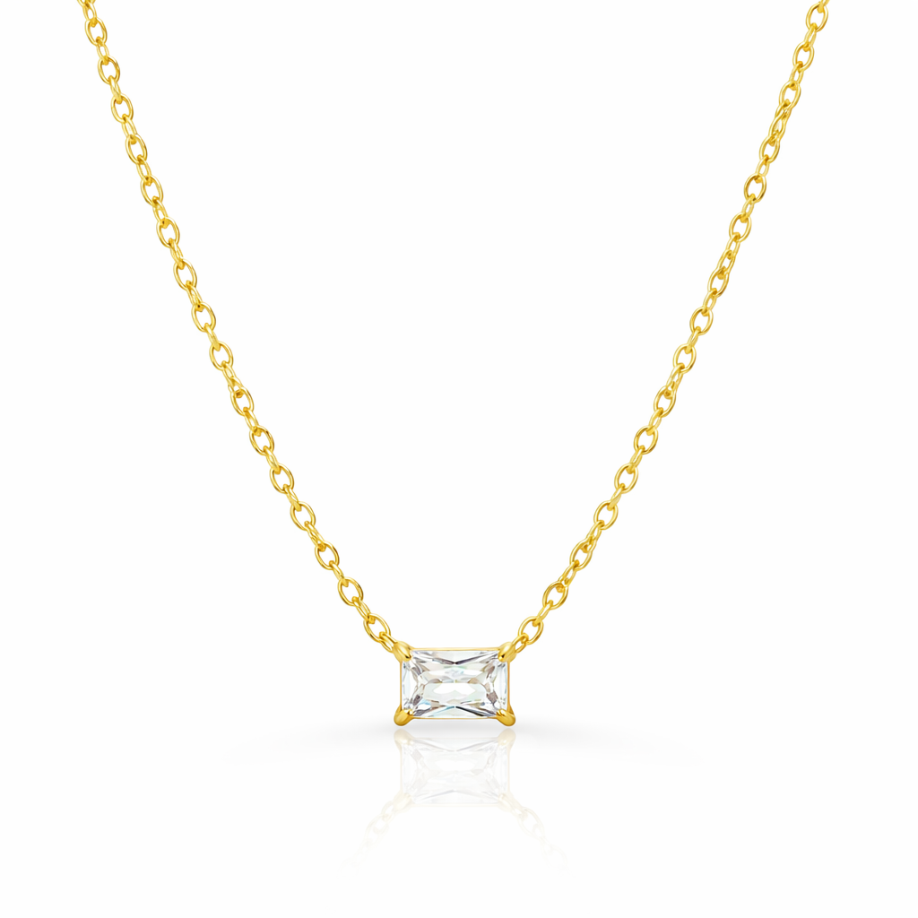 dainty gold emerald cut pendant necklace 