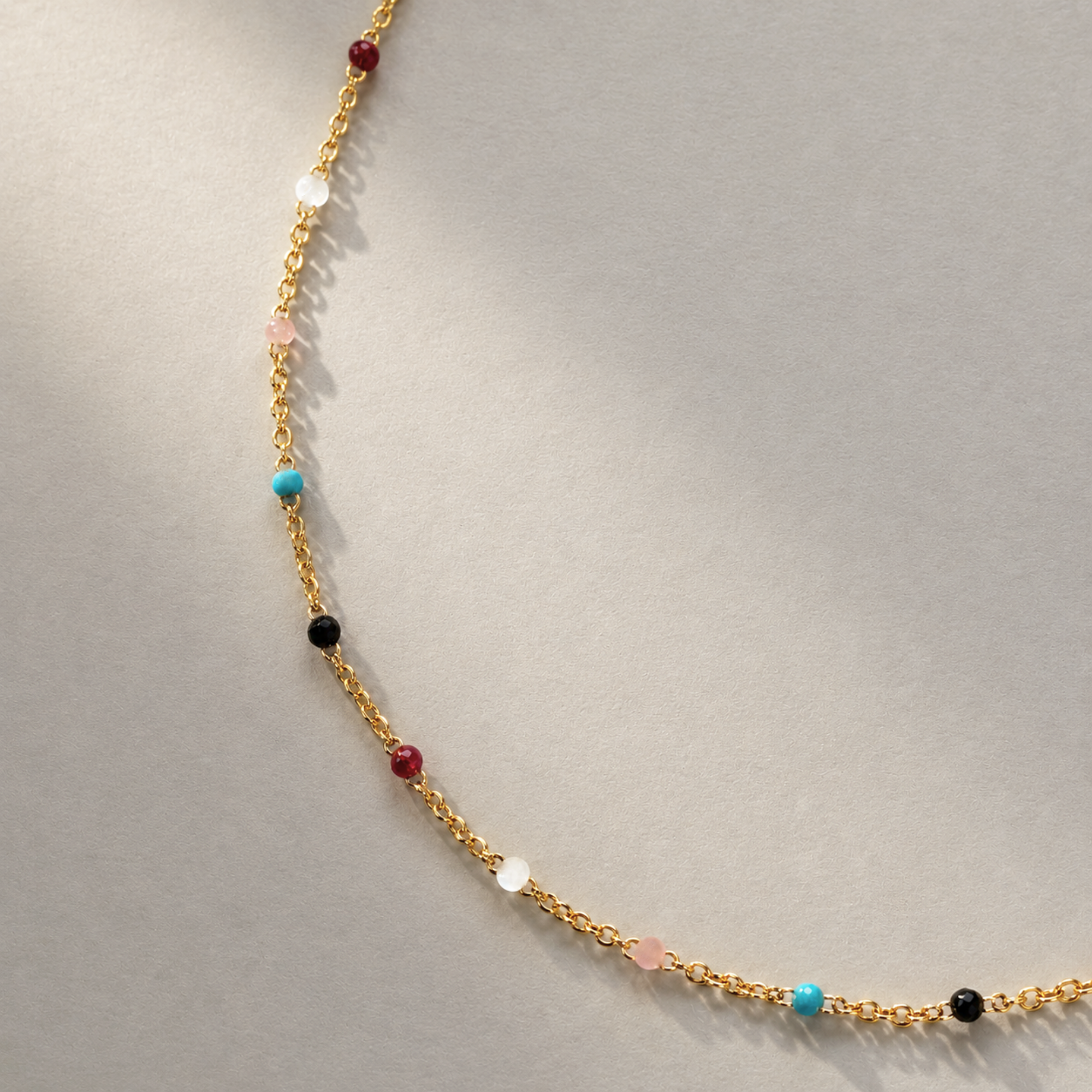 adjustable dainty gold rainbow beaded chain necklace waterproof jewelry 