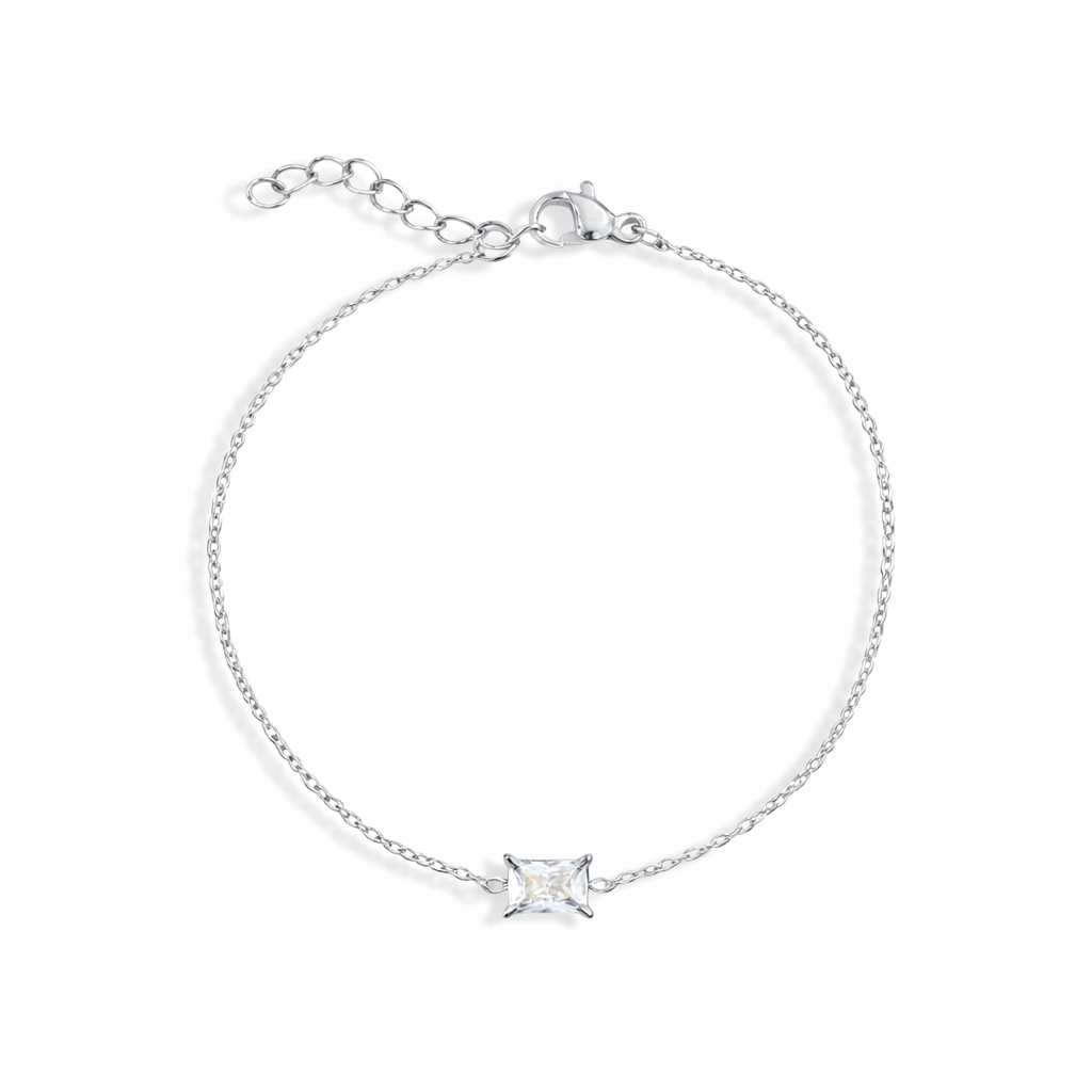 dainty silver emerald cut pendant bracelet