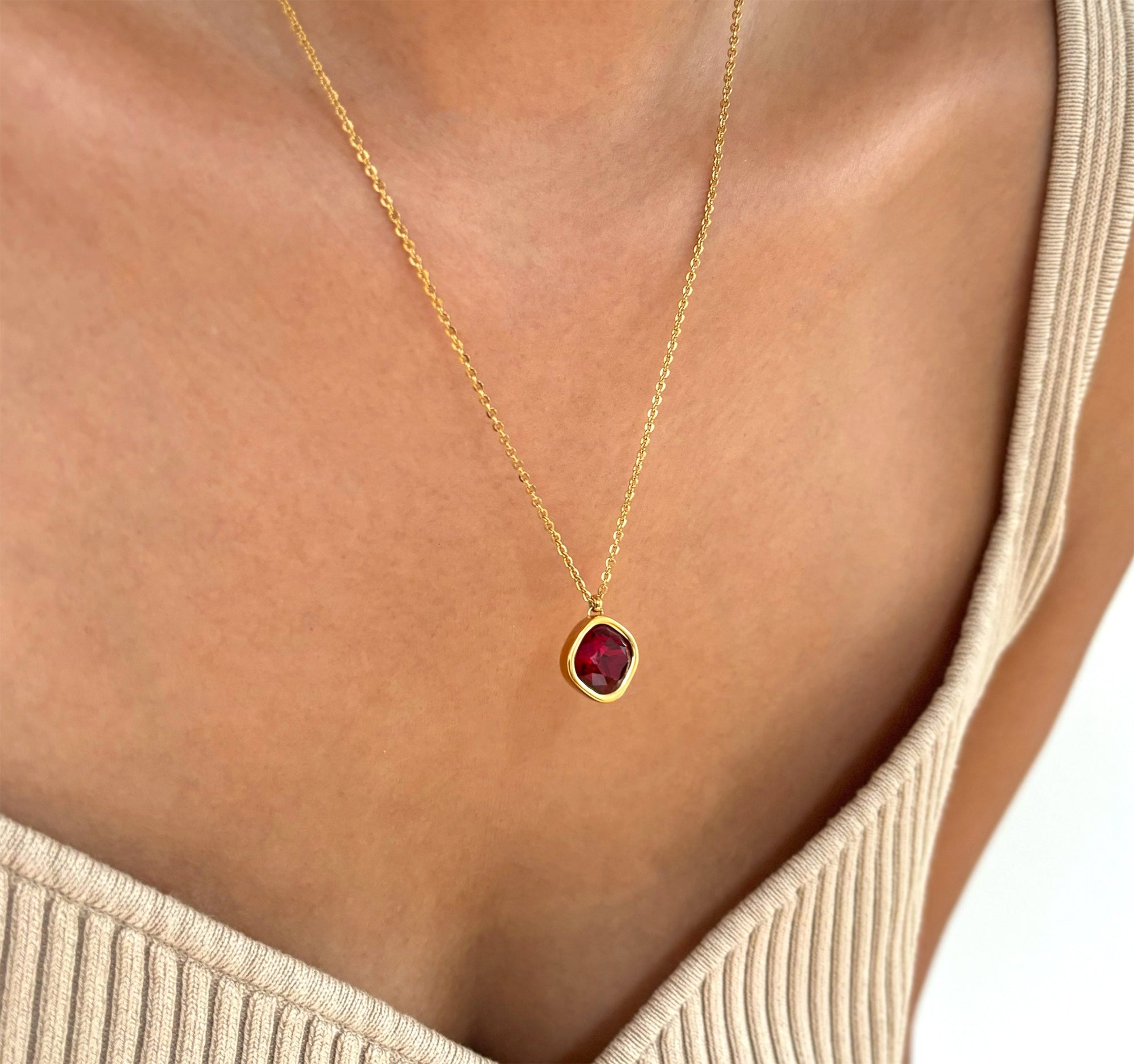 january garnet birthstone necklace waterproof jewelry