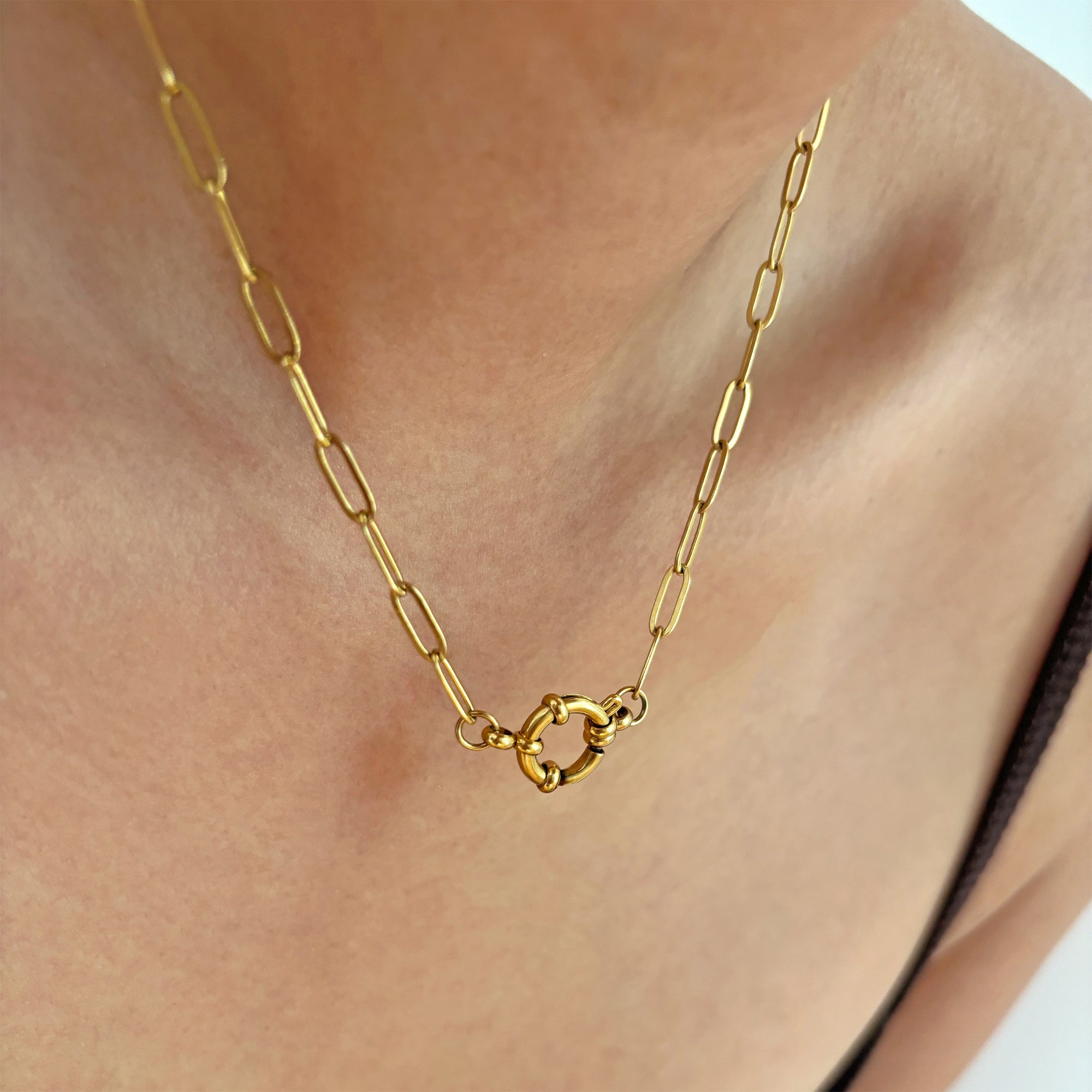 gold paperclip chain charm necklace waterproof jewelry