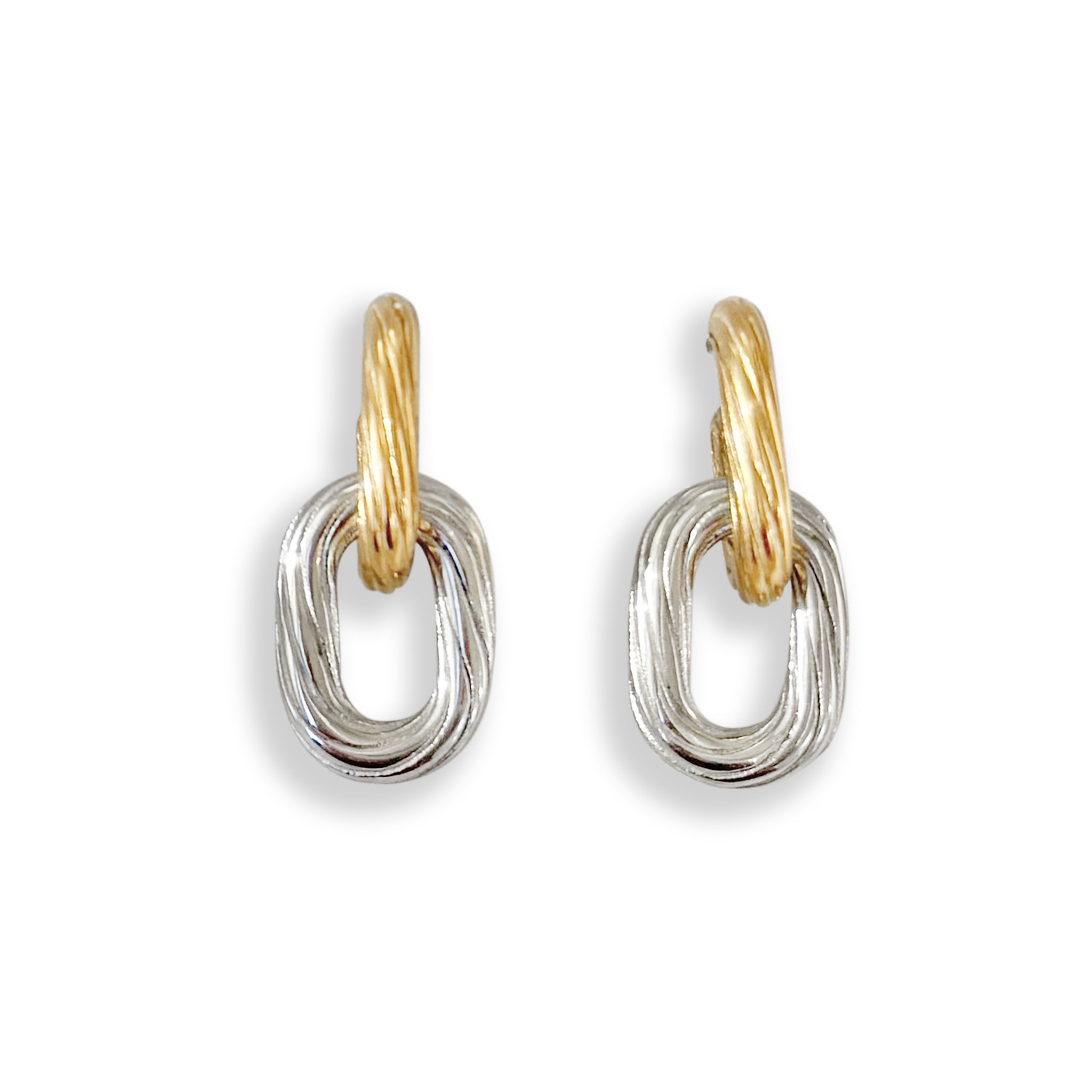 two toned gold-and-silver-link-earring