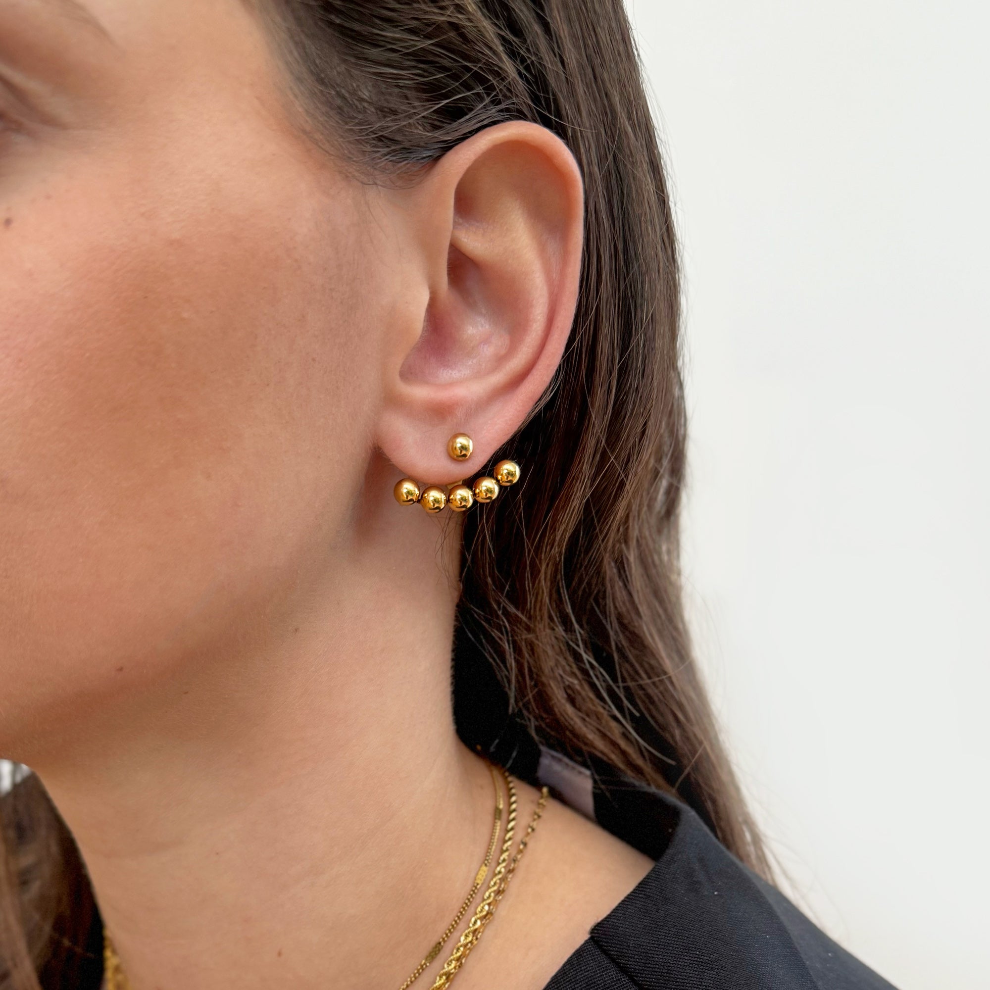 GIA GOLD BALL STUD EAR JACKET EARRINGS