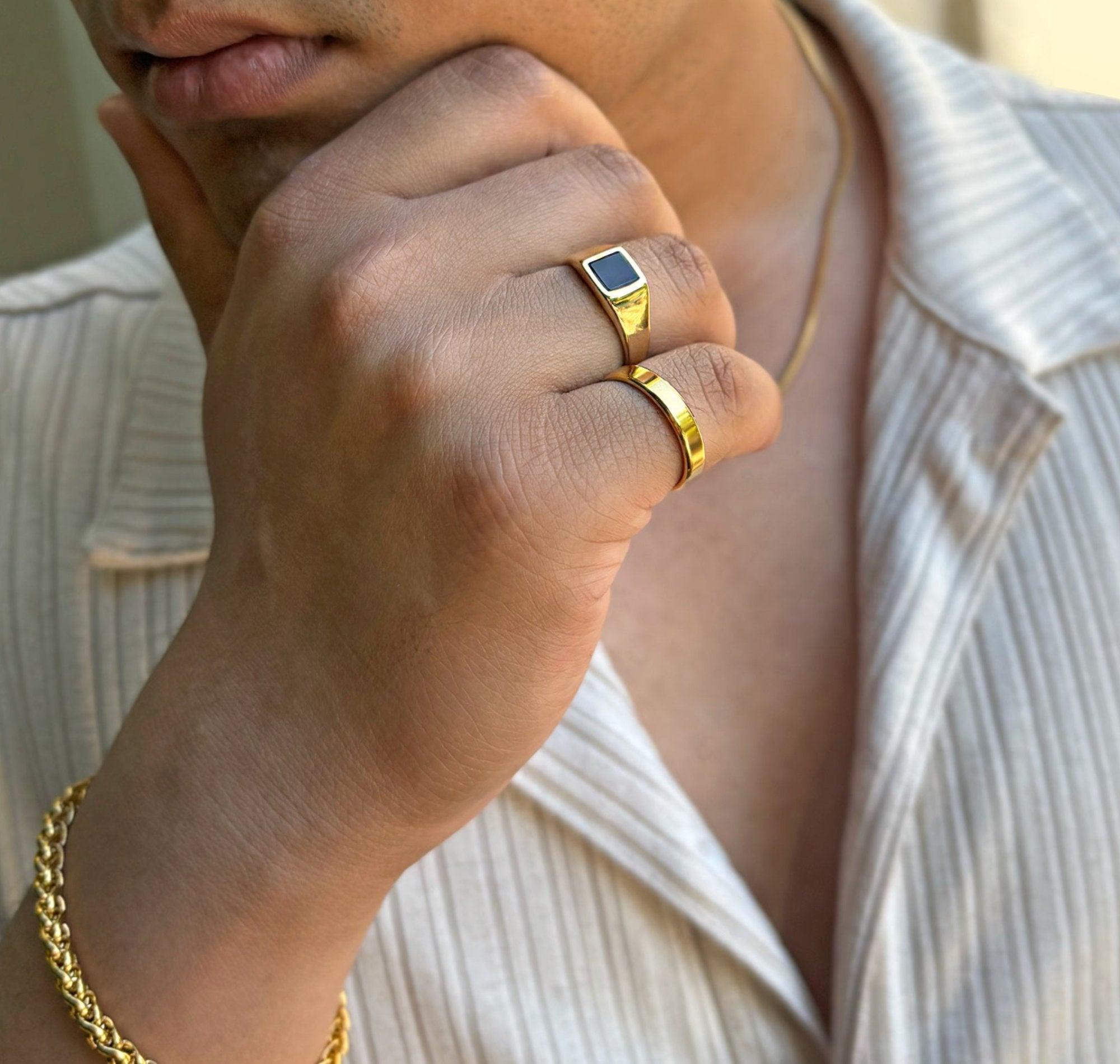 Gold Onyx Signet Ring | Waterproof Jewelry – Mai Désirée