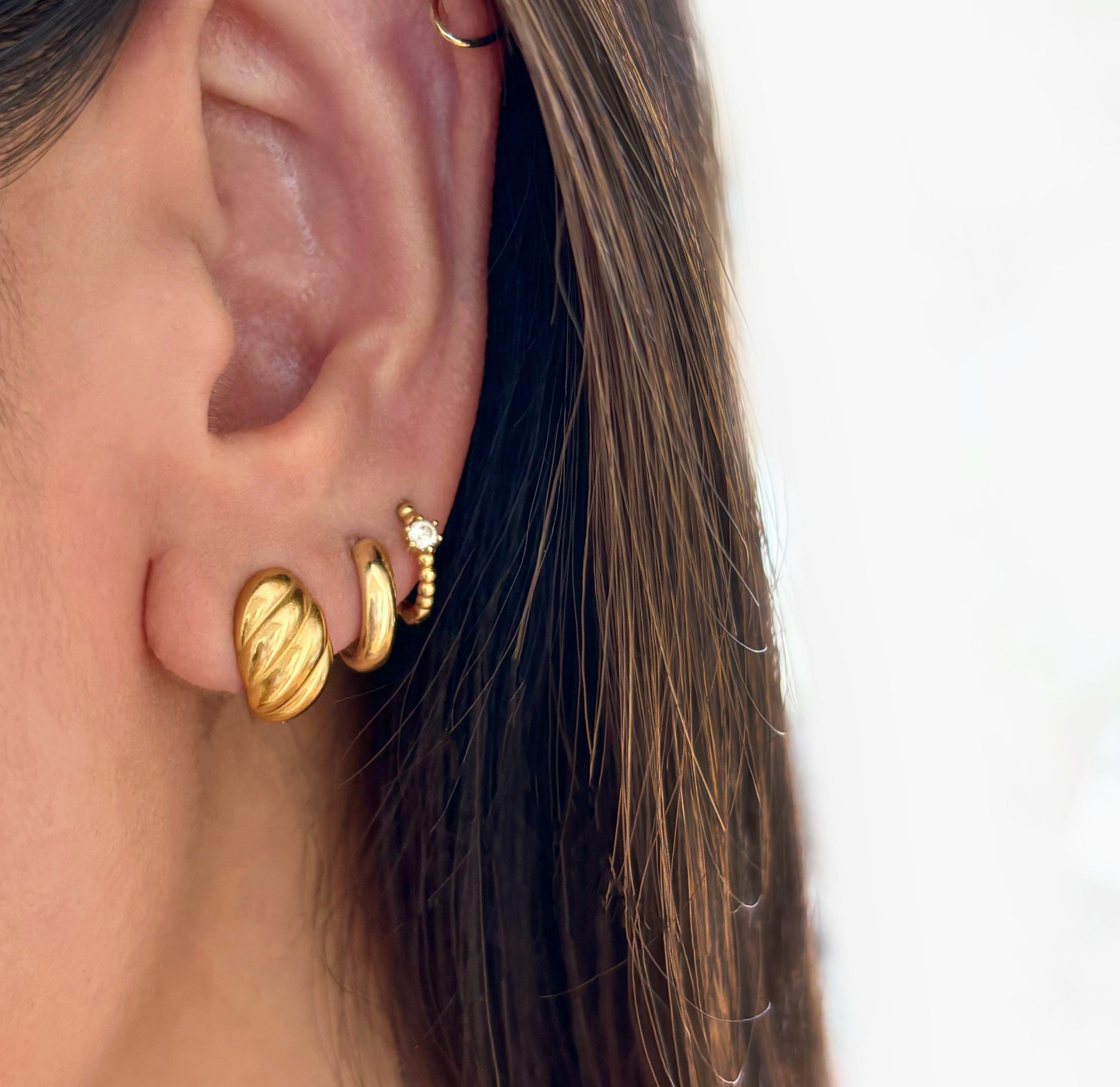 gold croissant stud earrings waterproof jewelry ear stack