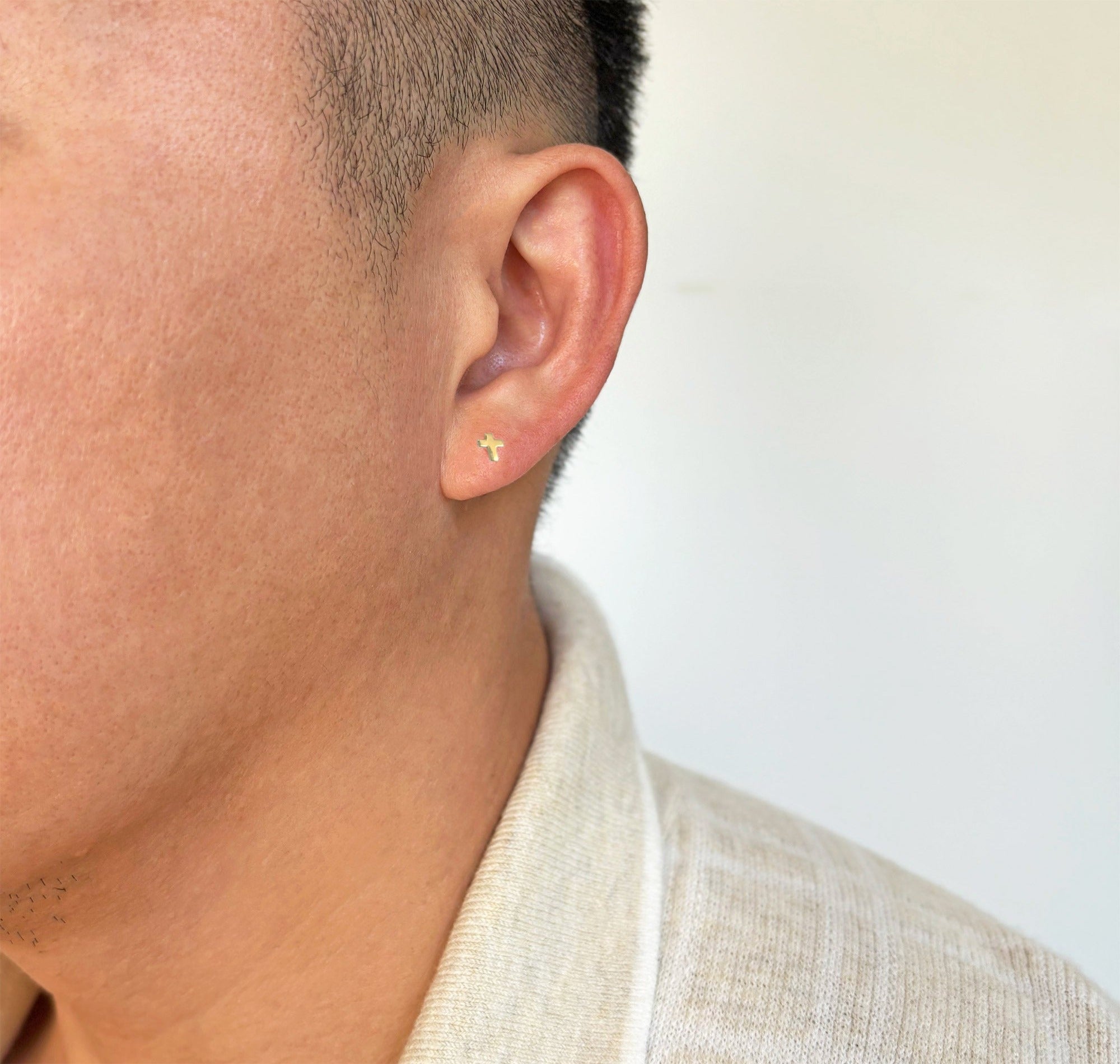 gold cross screw back earring mens waterproof jewelry