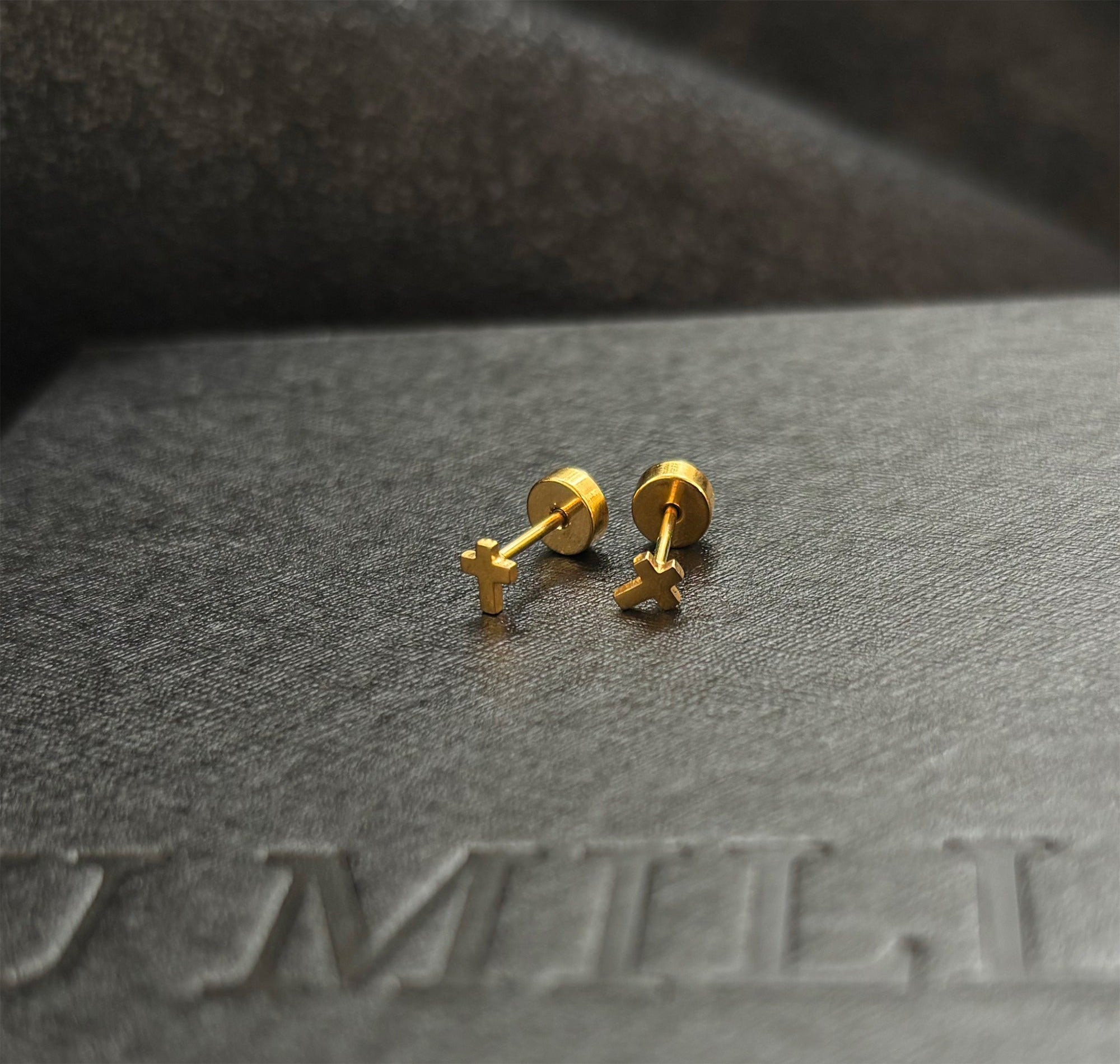 gold cross screw back earring mens waterproof jewelry