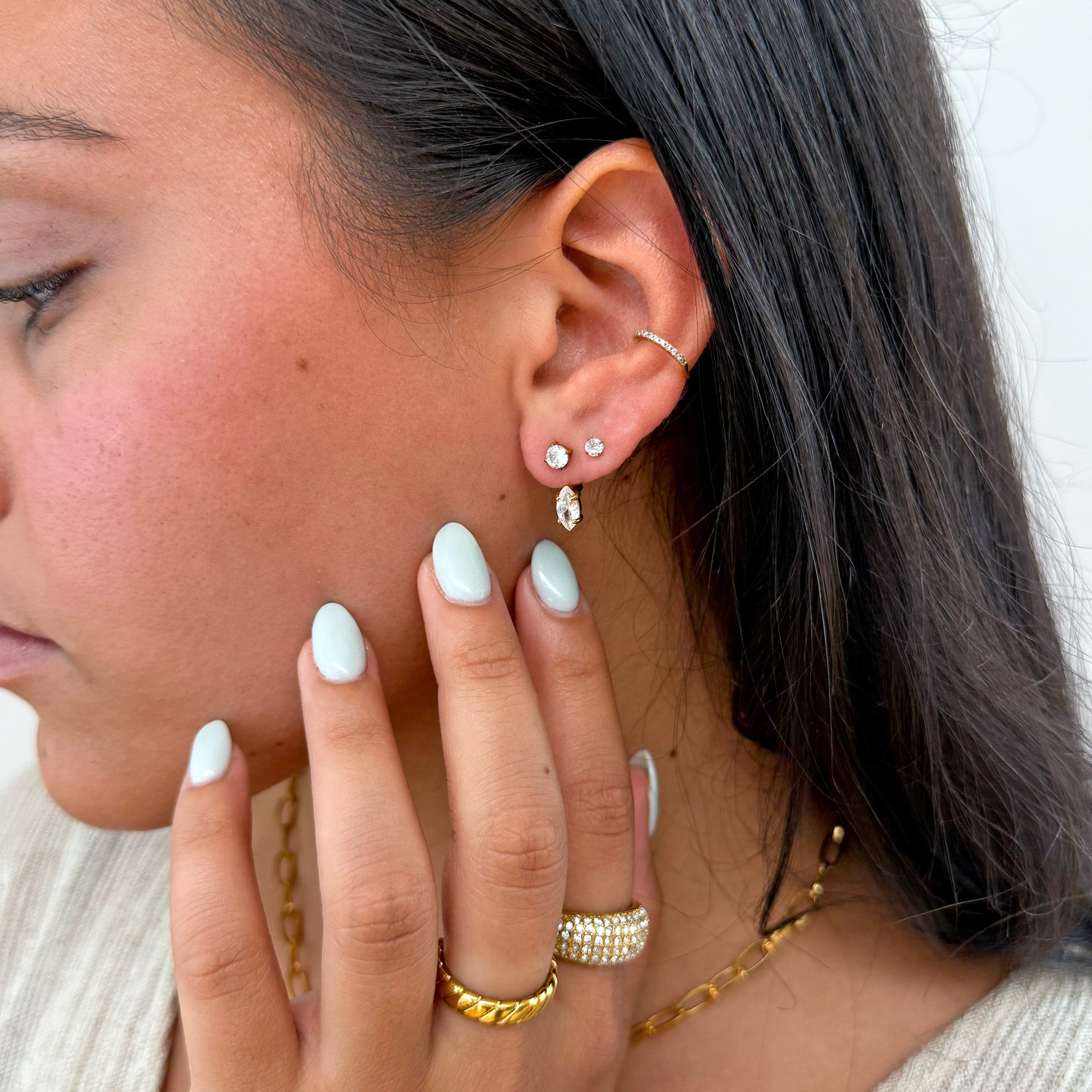 gold-marquis-ear-jacket-earring-stack-waterproof-jewelry