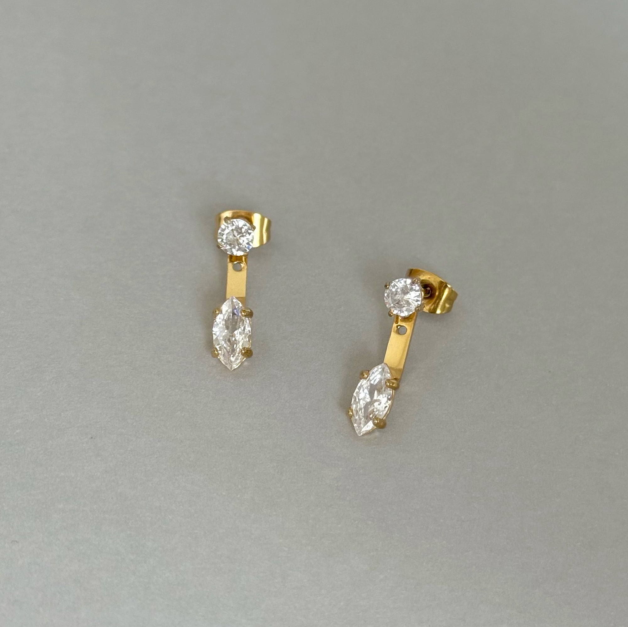 PHOEBE GOLD MARQUIS DIAMOND STUD EAR JACKET EARRINGS