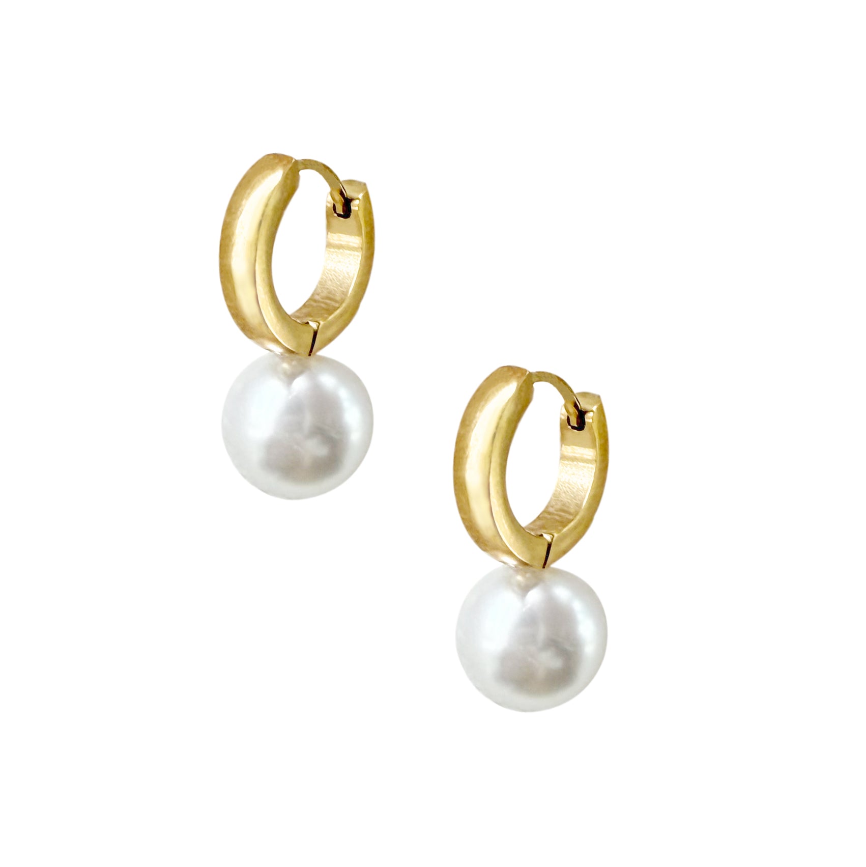 CASEY GOLD PEARL HUGGIE EARRINGS