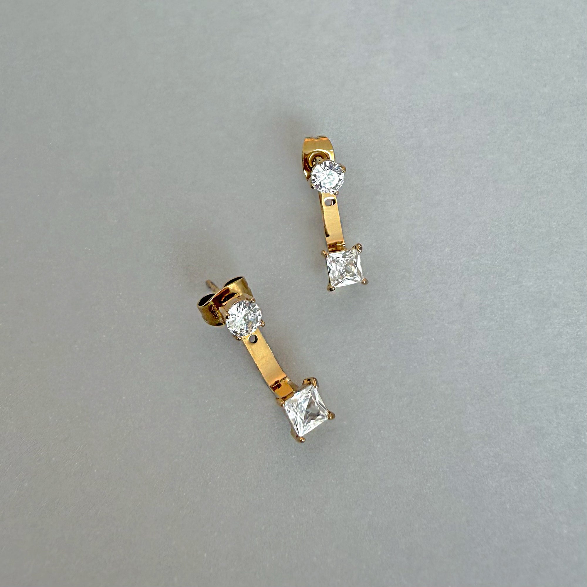 PEYTON GOLD SQUARE DIAMOND STUD EAR JACKET EARRINGS