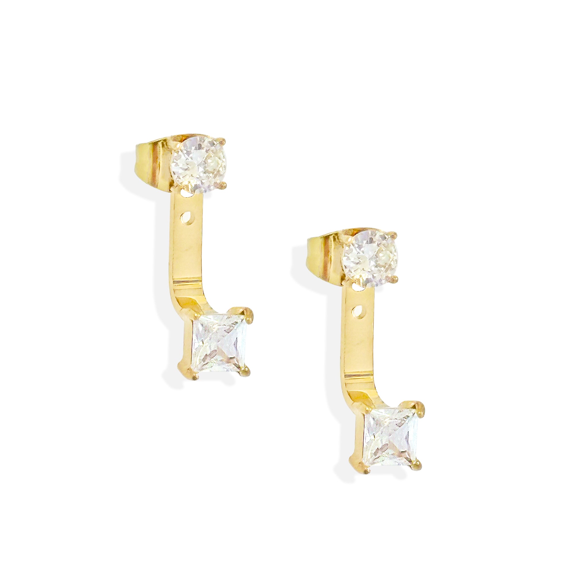 PEYTON GOLD SQUARE DIAMOND STUD EAR JACKET EARRINGS