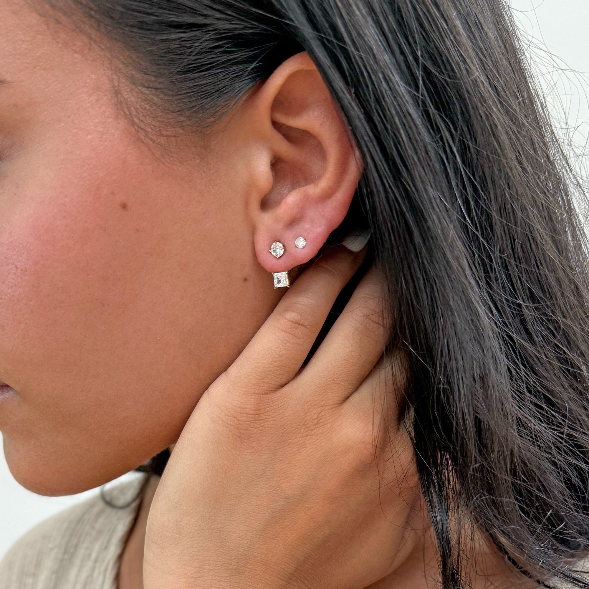 PEYTON GOLD SQUARE DIAMOND STUD EAR JACKET EARRINGS