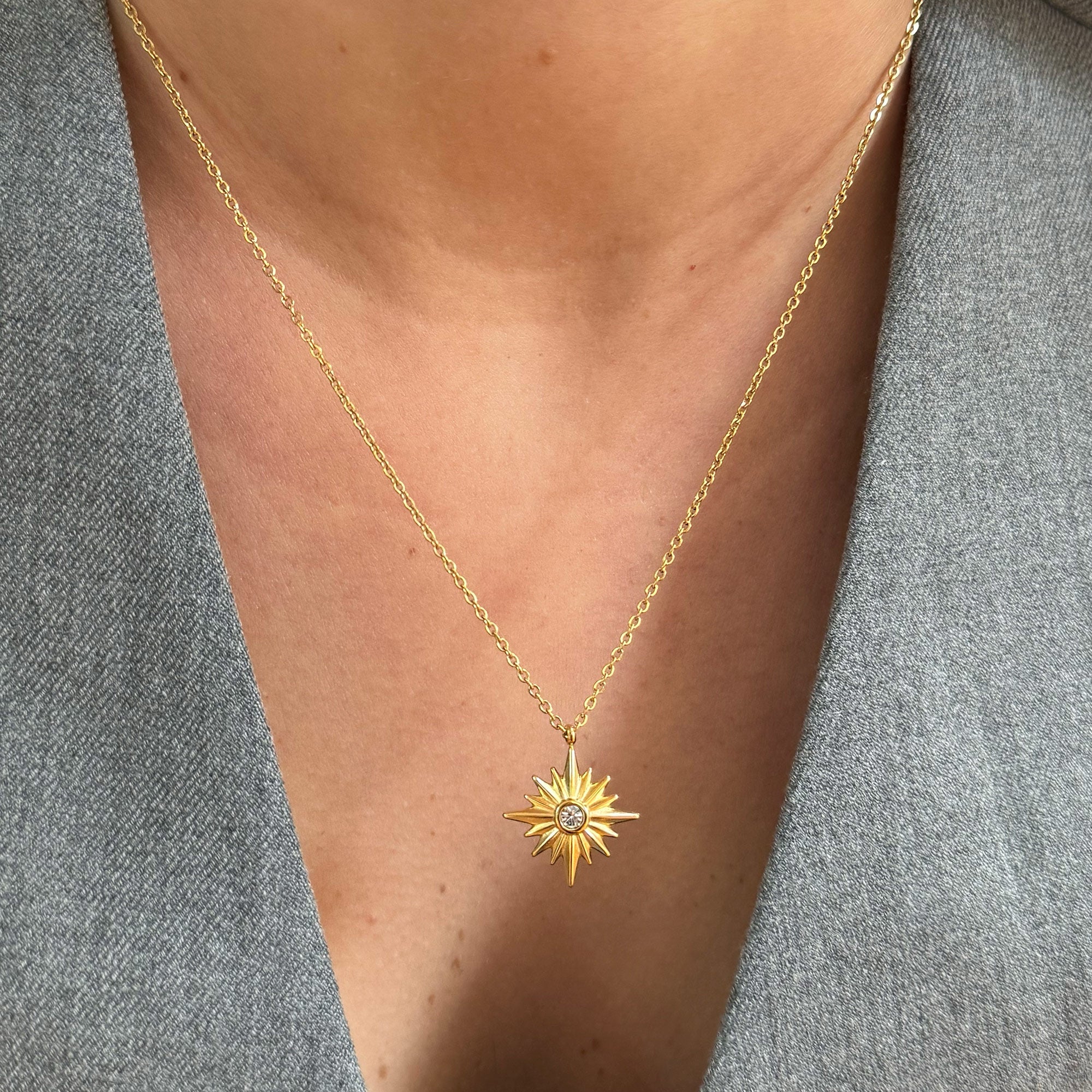 Aubrey Gold Starburst Pendant Necklace