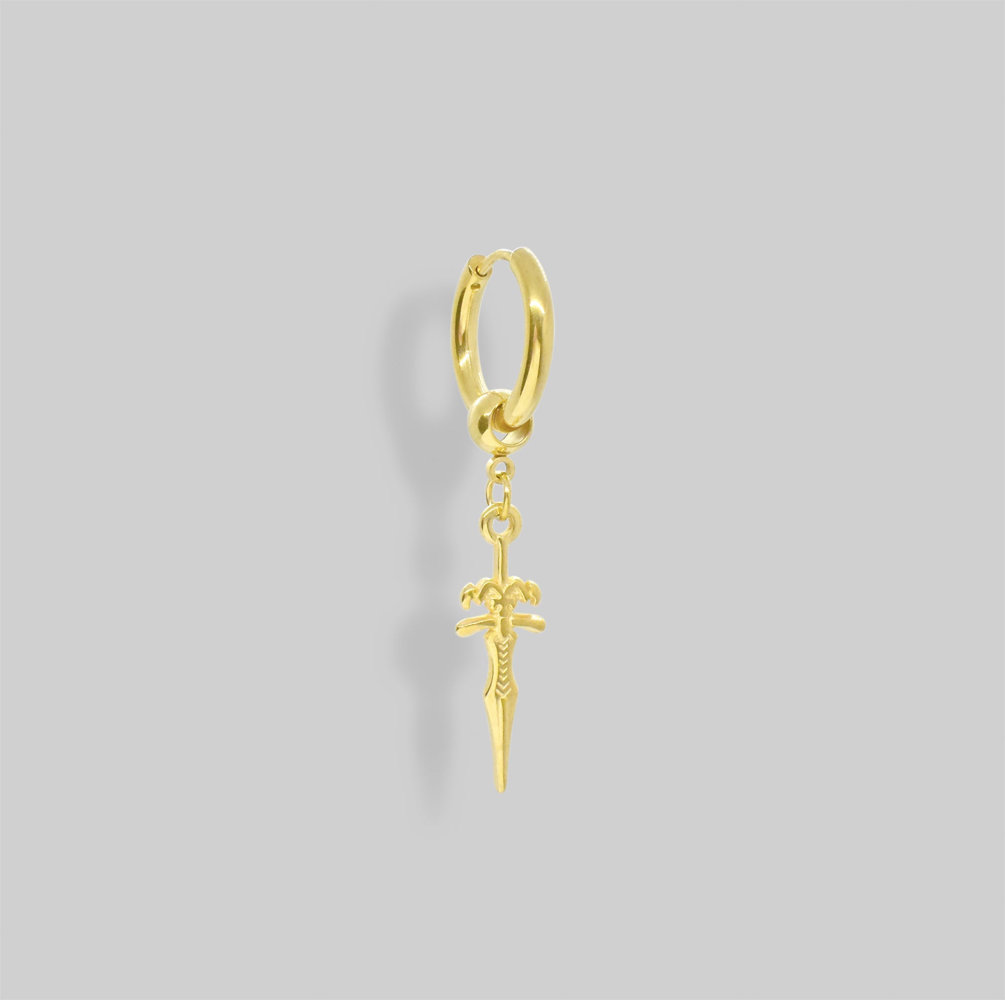 Gold dagger huggie hoop earring mens waterproof jewelry