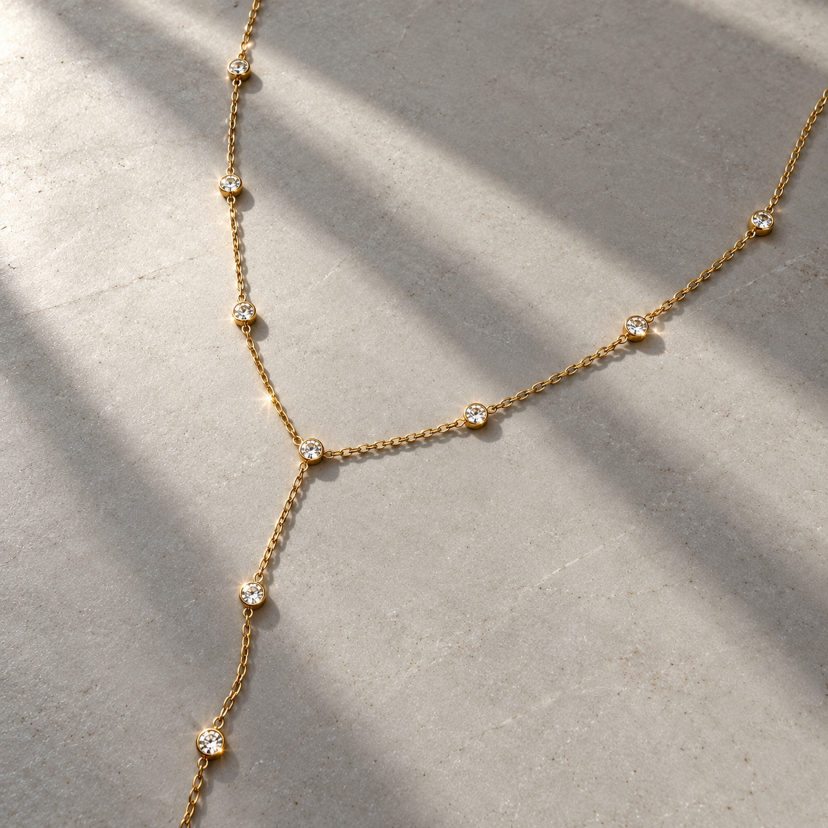 gold diamond station lariet necklace tarnish free jewelry