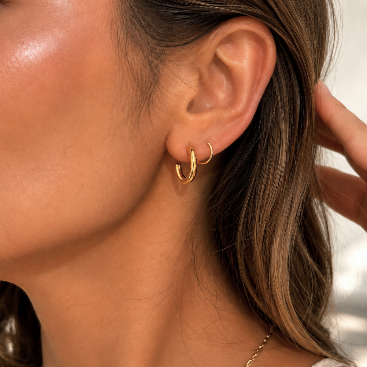 MICKY GOLD DOUBLE HUGGIE HOOP EARRINGS 2 IN 1
