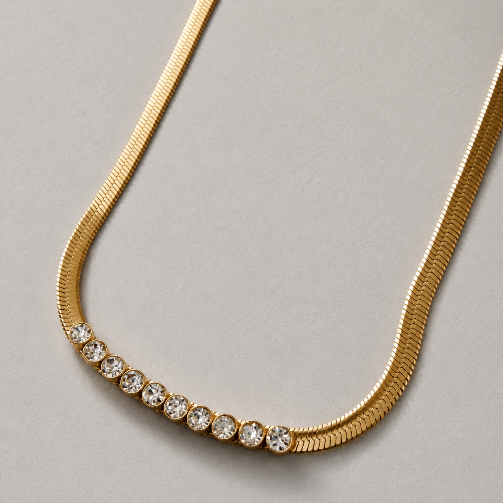 GOLD HERRINGBONE CHAIN NECKLACE WITH CZ - SAMPLE