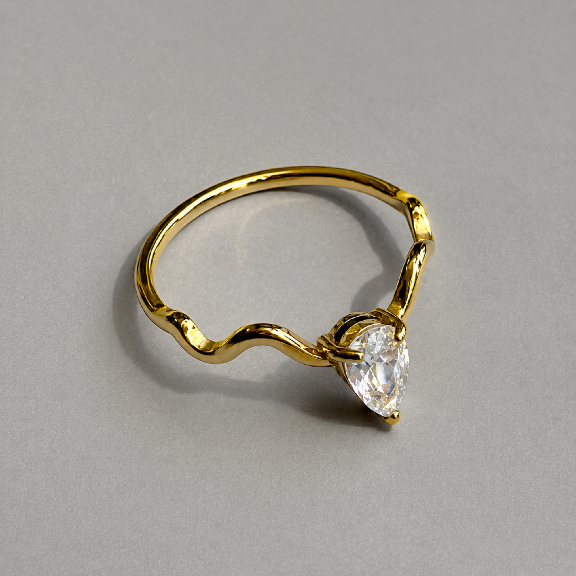 GOLD WAVY PEAR CZ  RING - SAMPLE