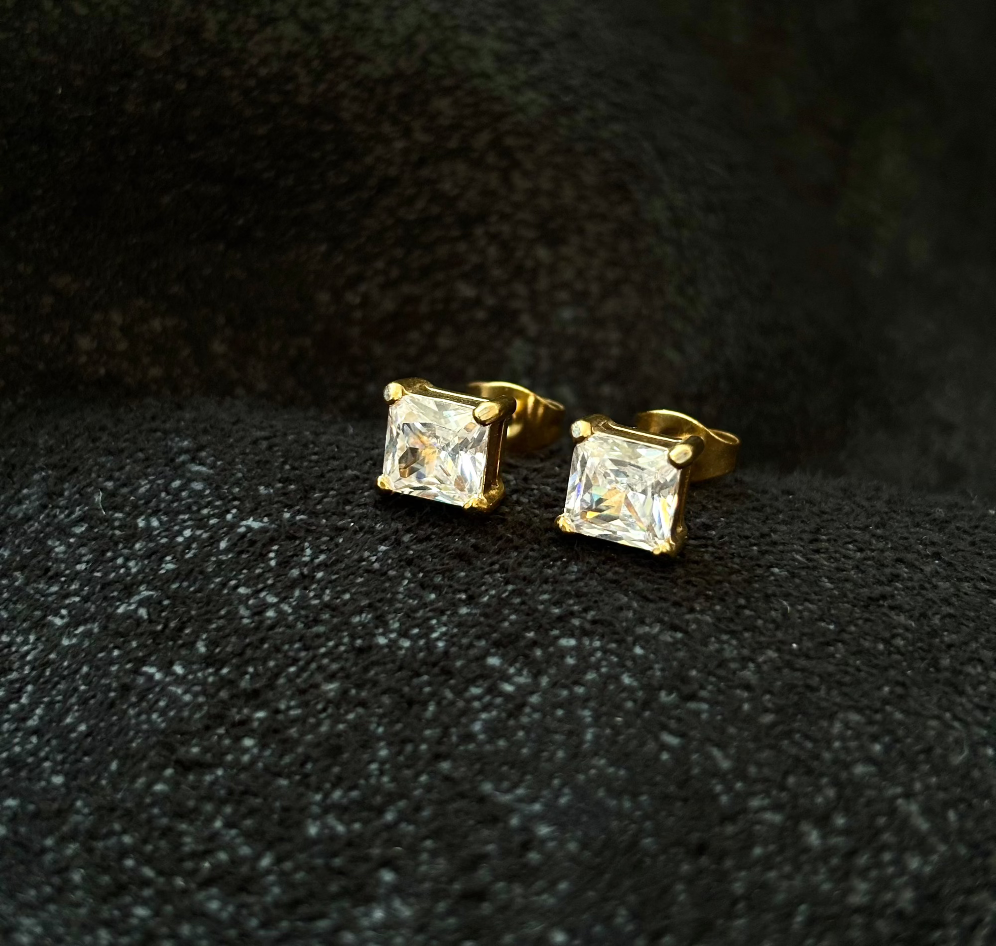 gold square diamond earrings mens waterproof jewelry