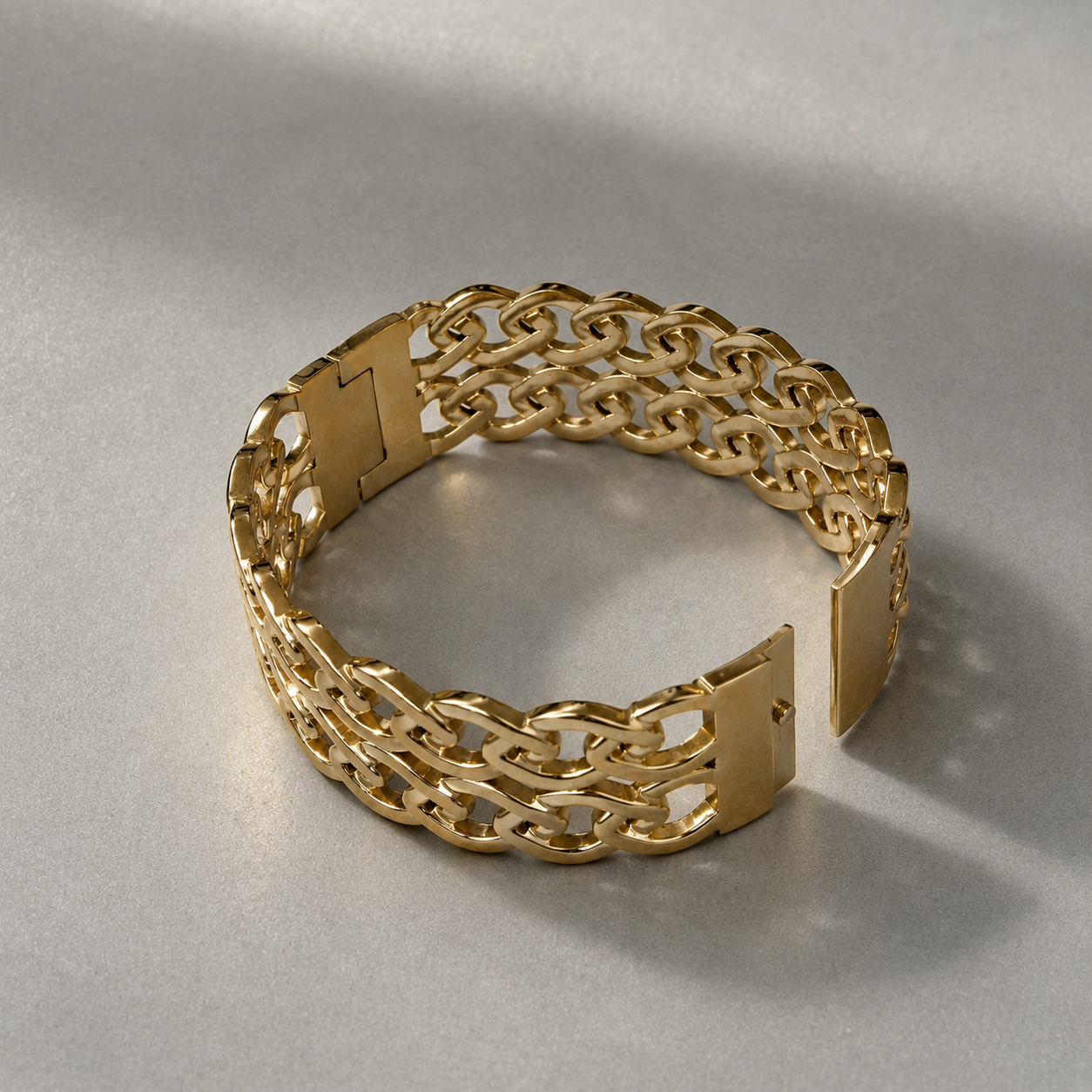 gold woven link cuff bracelet hidden clasp