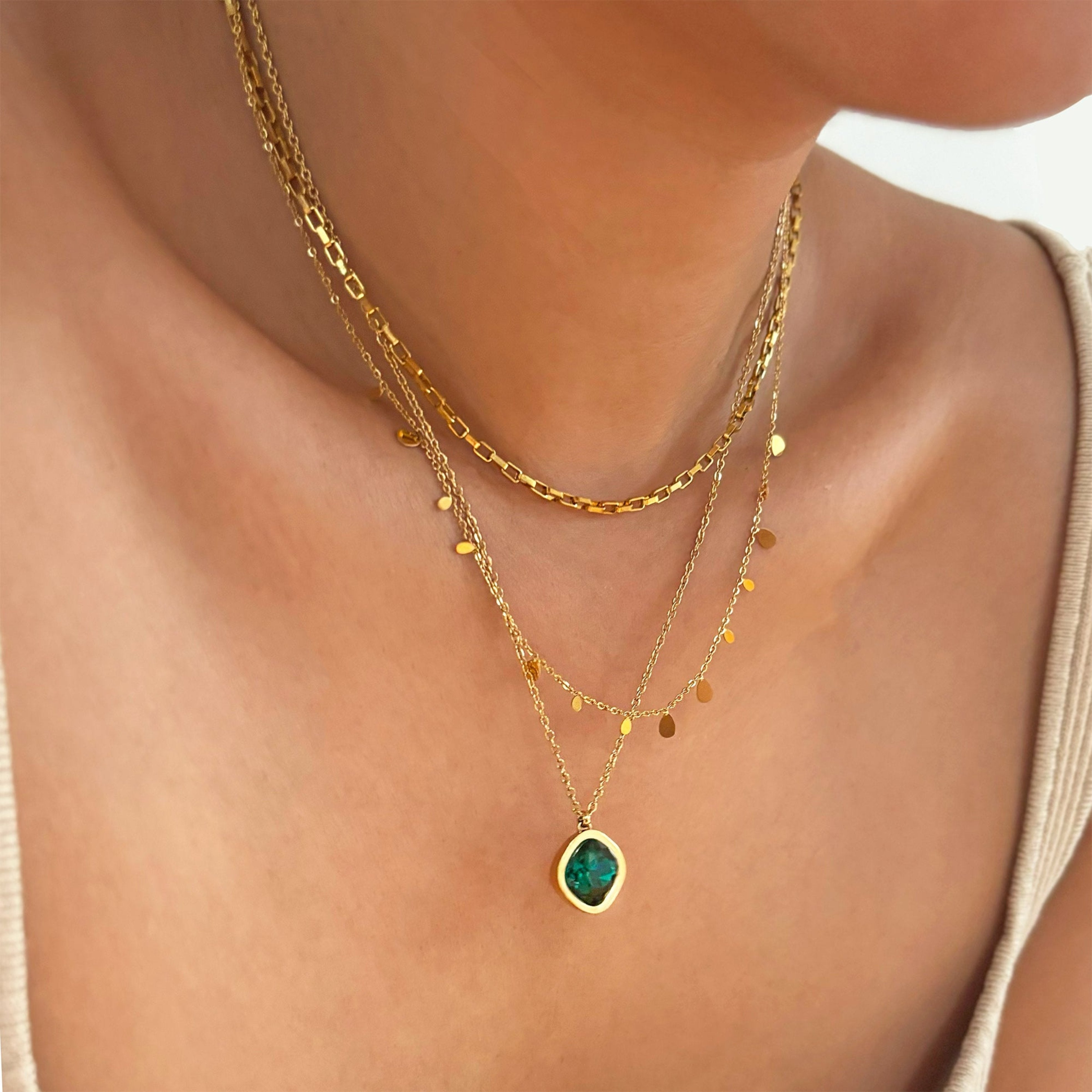 green emerald necklace birthstone waterproof jewelry