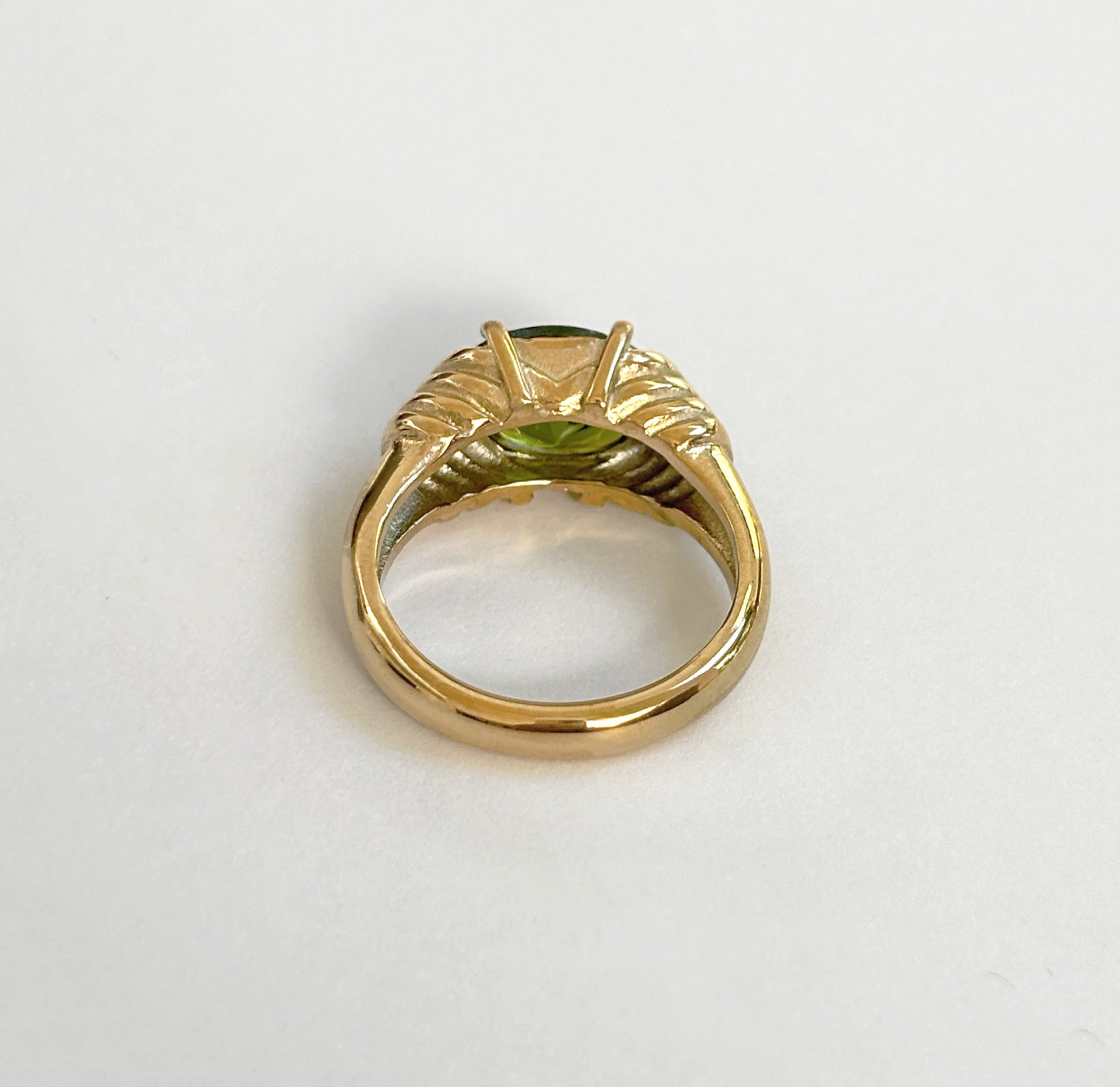 green gemstone heirloom ring back view