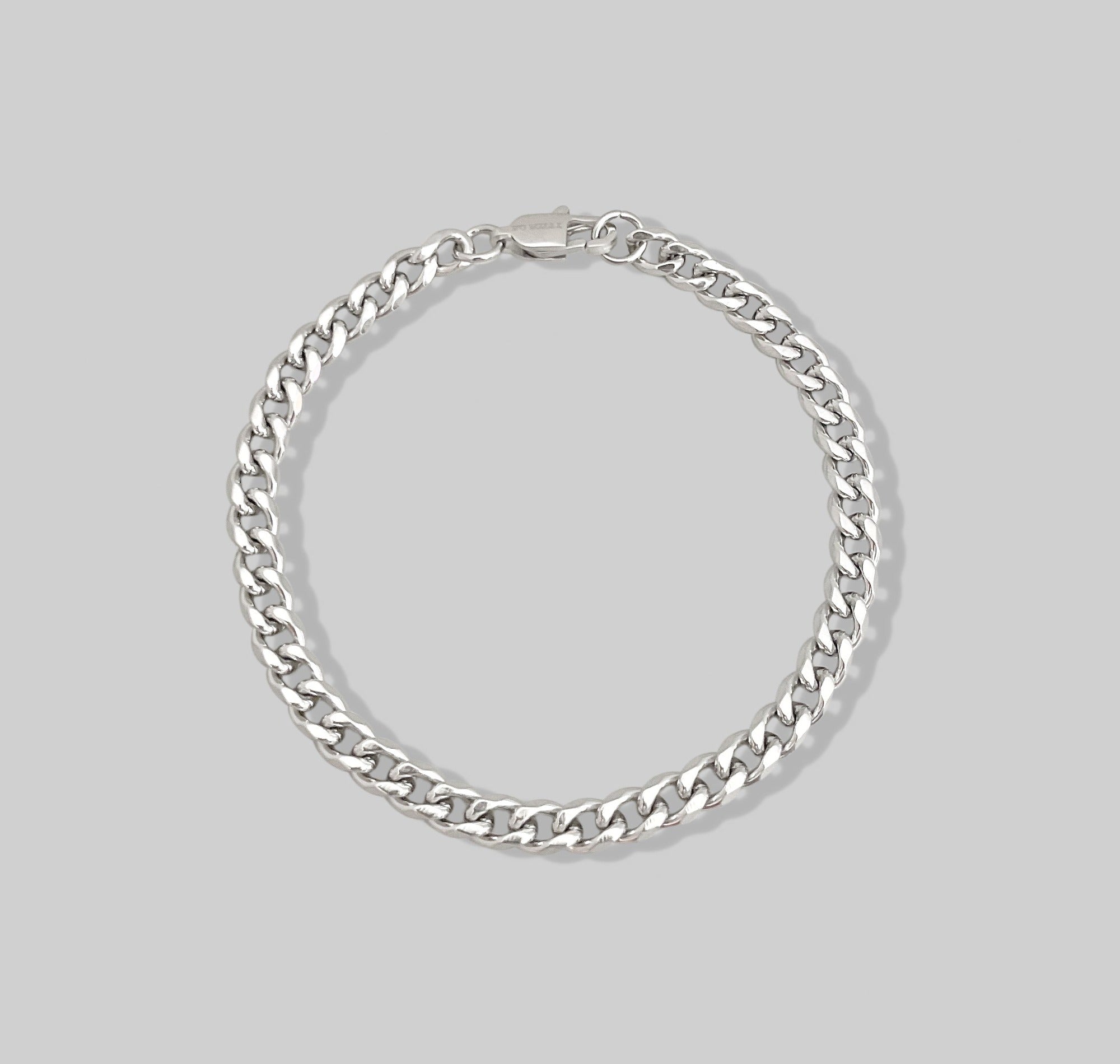 MEDIUM SILVER CURB CHAIN BRACELET MENS WATERPROOF JEWELRY