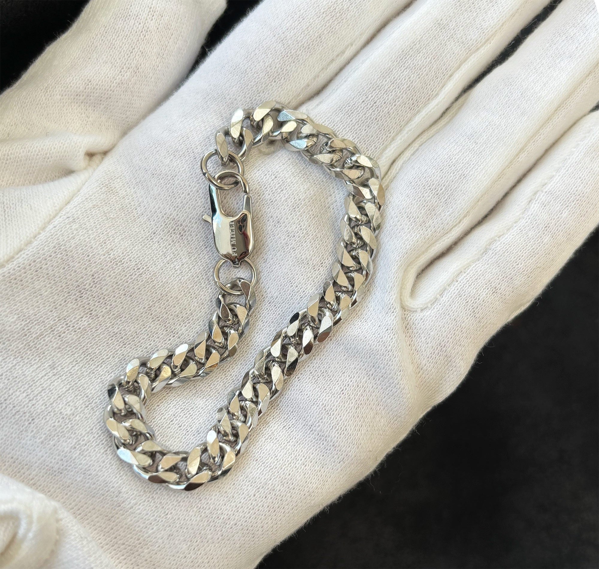 Thick Silver Curb Chain Bracelet Mens Waterproof Jewelry