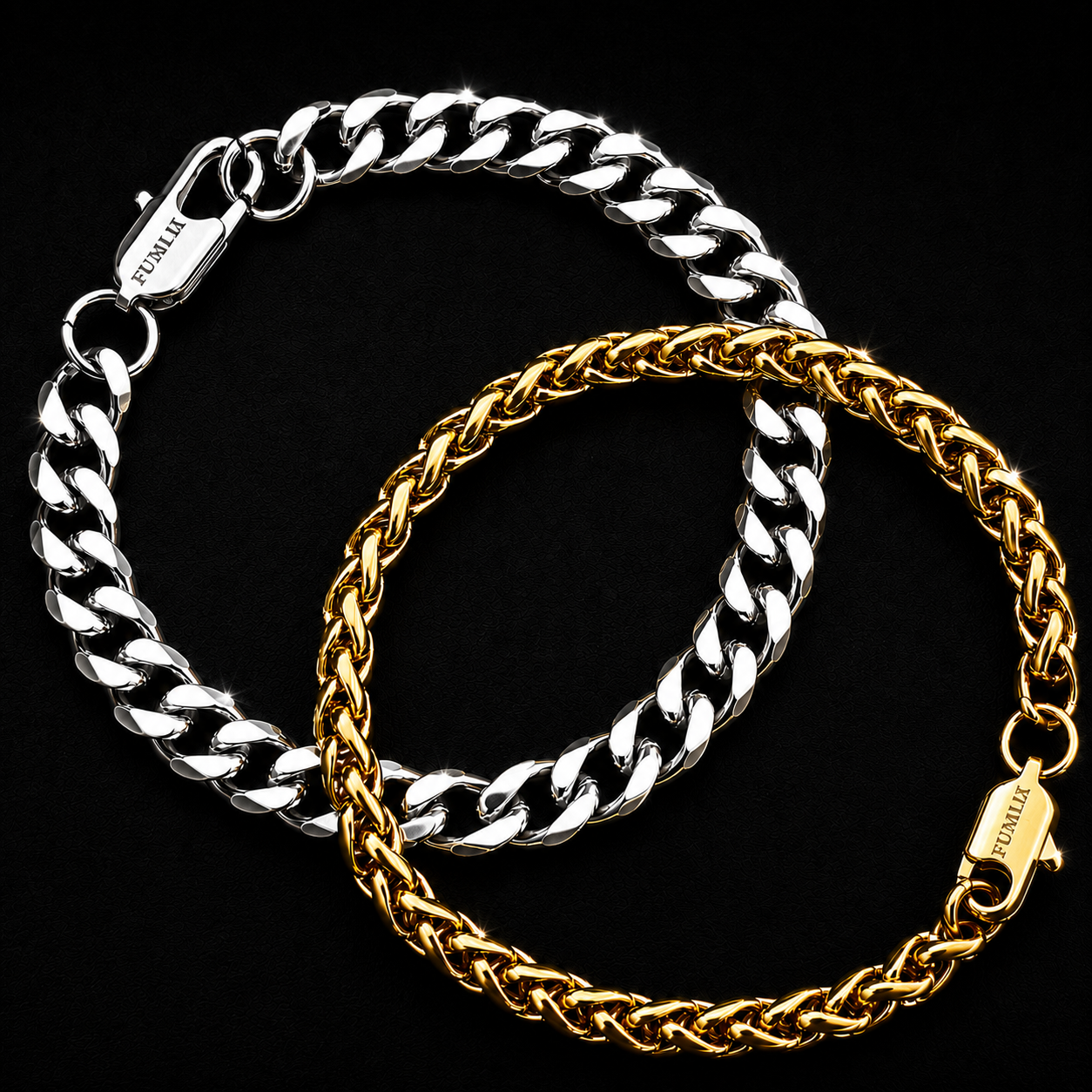 mens waterproof chain bracelets gold and silver