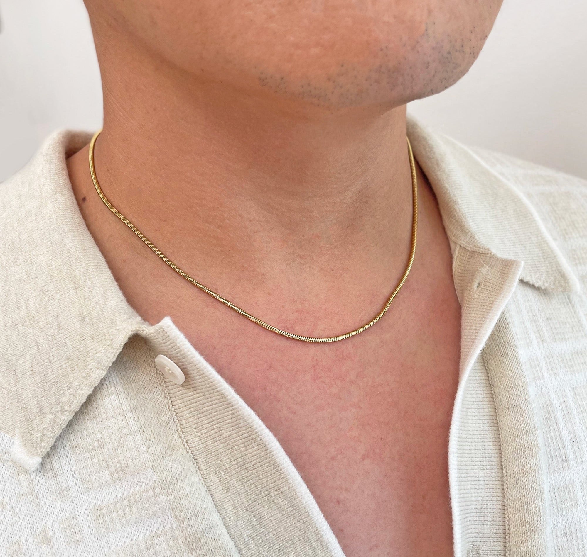 thin gold snake chain necklace mens waterproof jewelry minimal