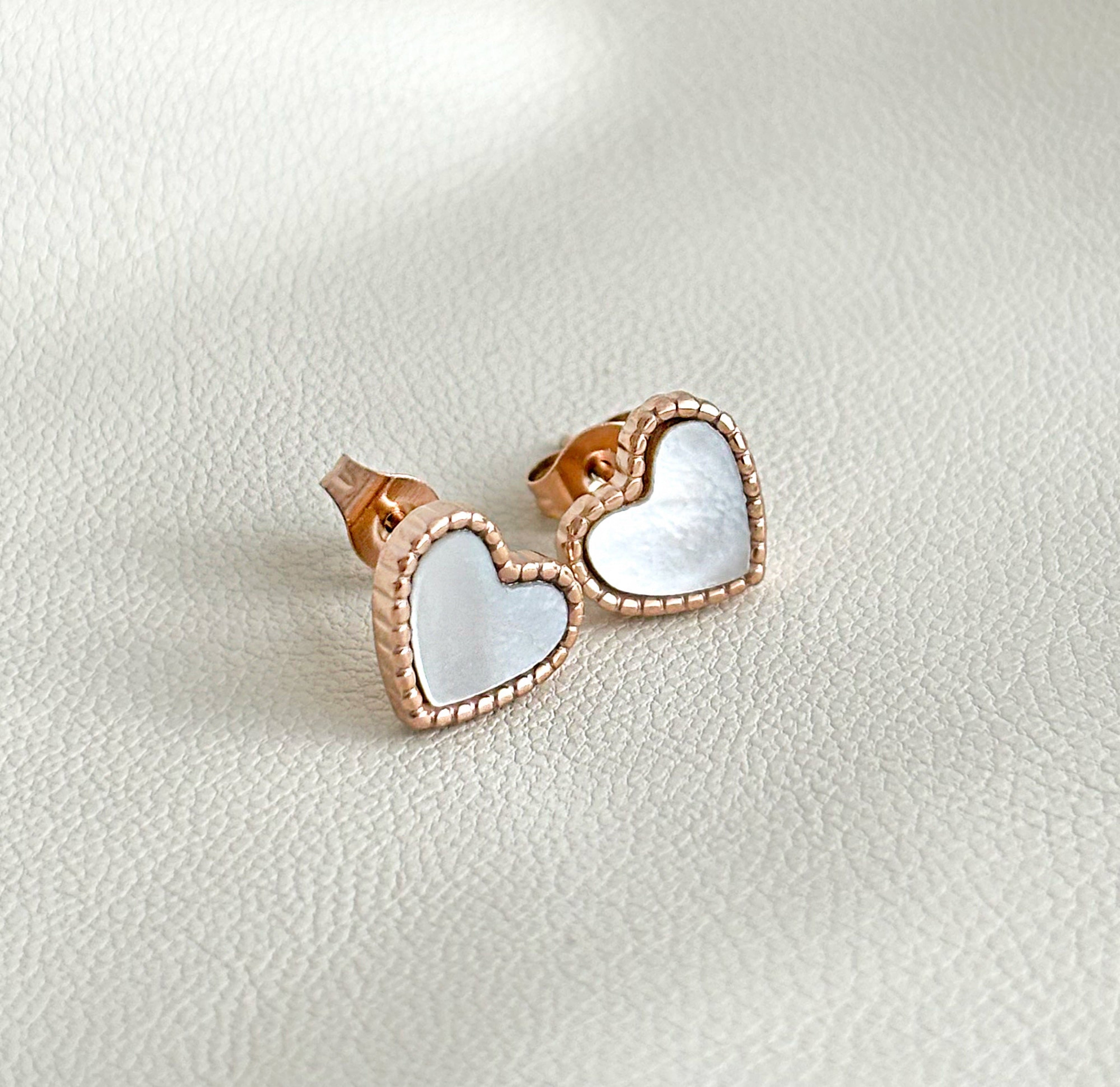 rose gold heart shell stud earrings waterproof jewelry