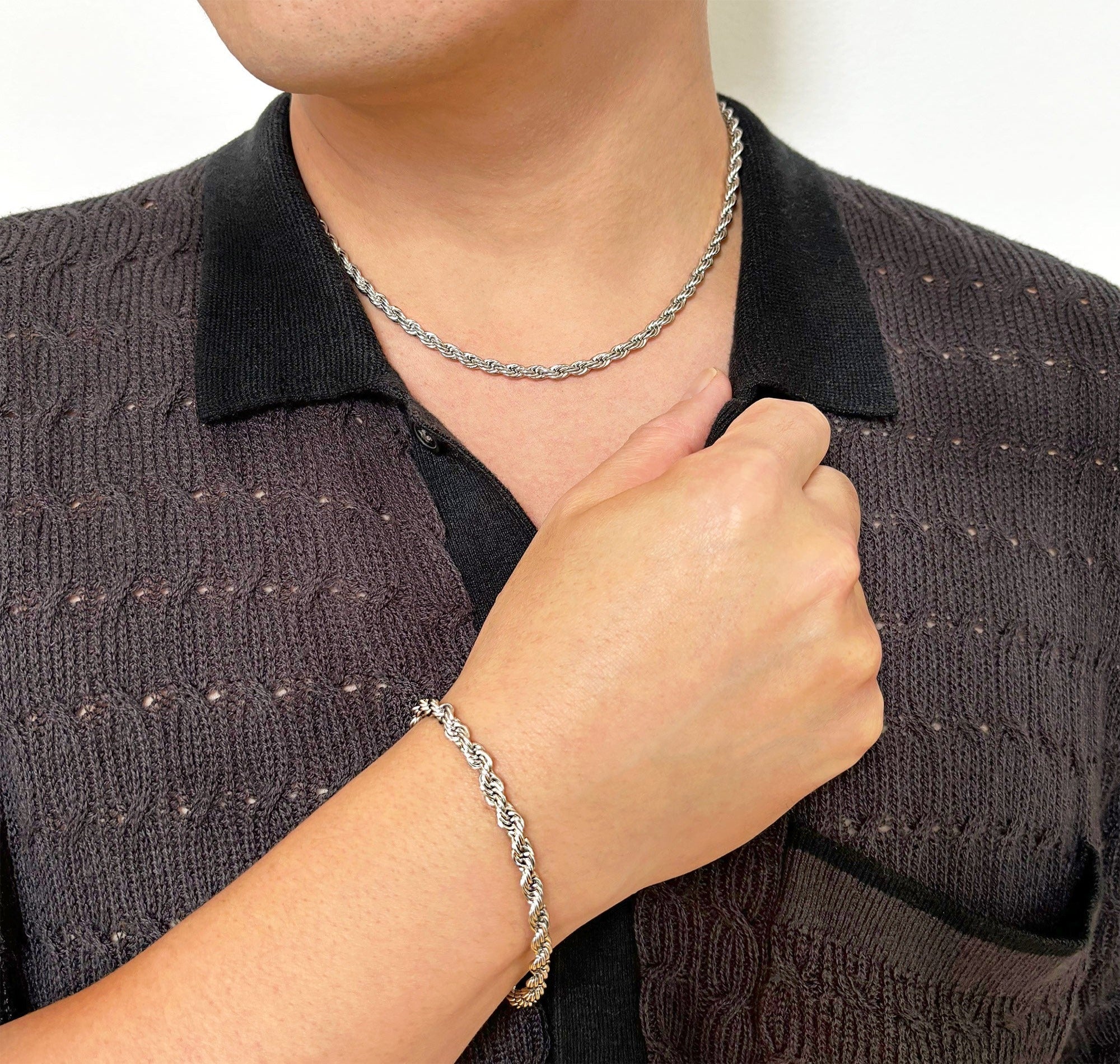 silver rope chain bracelet mens waterproof jewelry