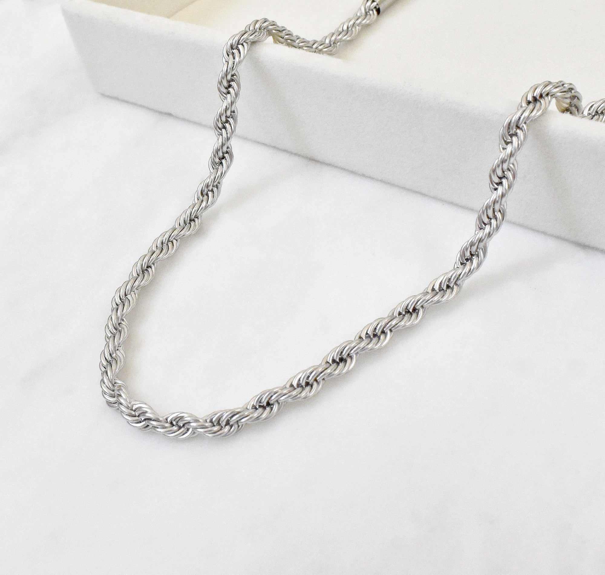 silver rope chain necklace mens waterproof jewelry