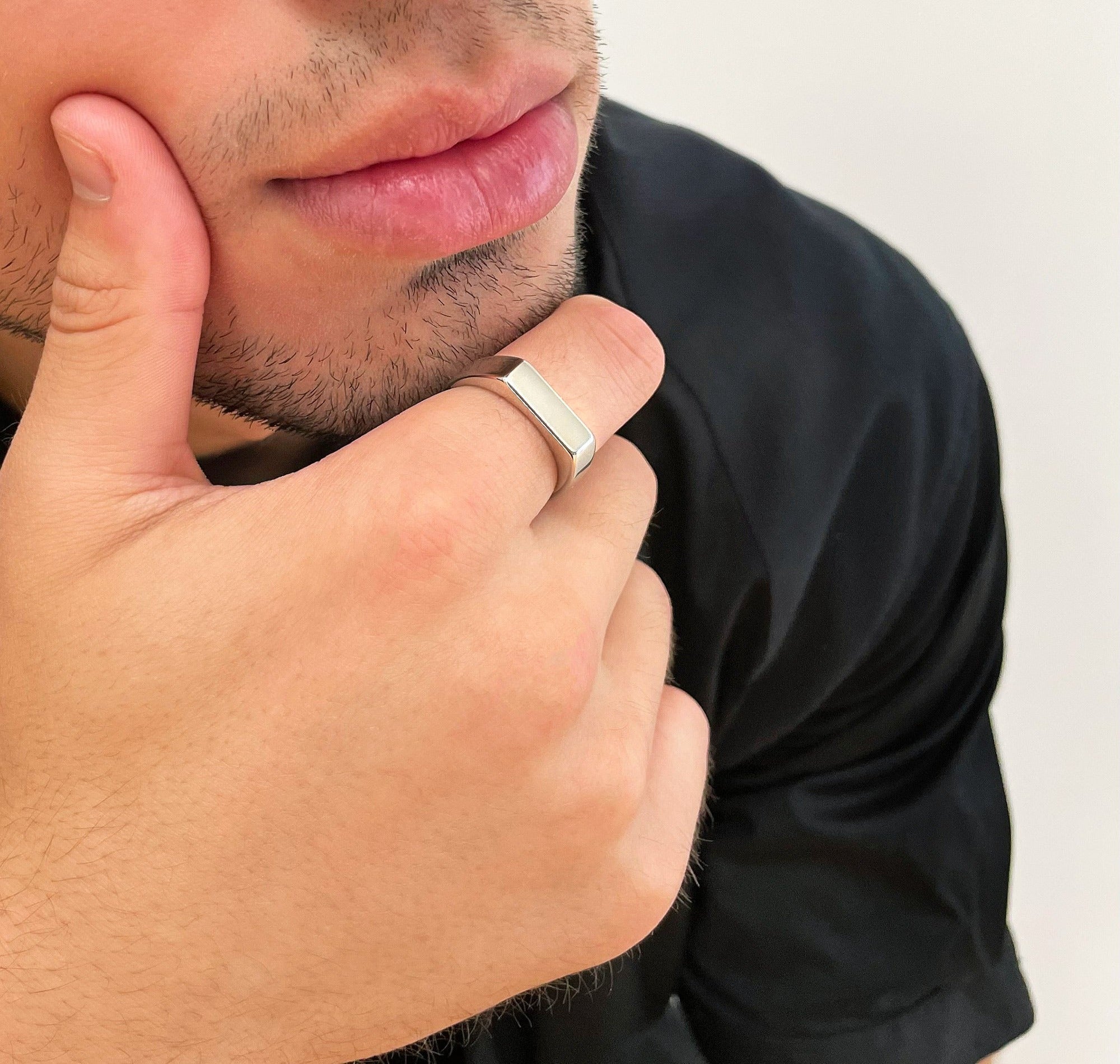 silver bar ring mens waterproof jewelry