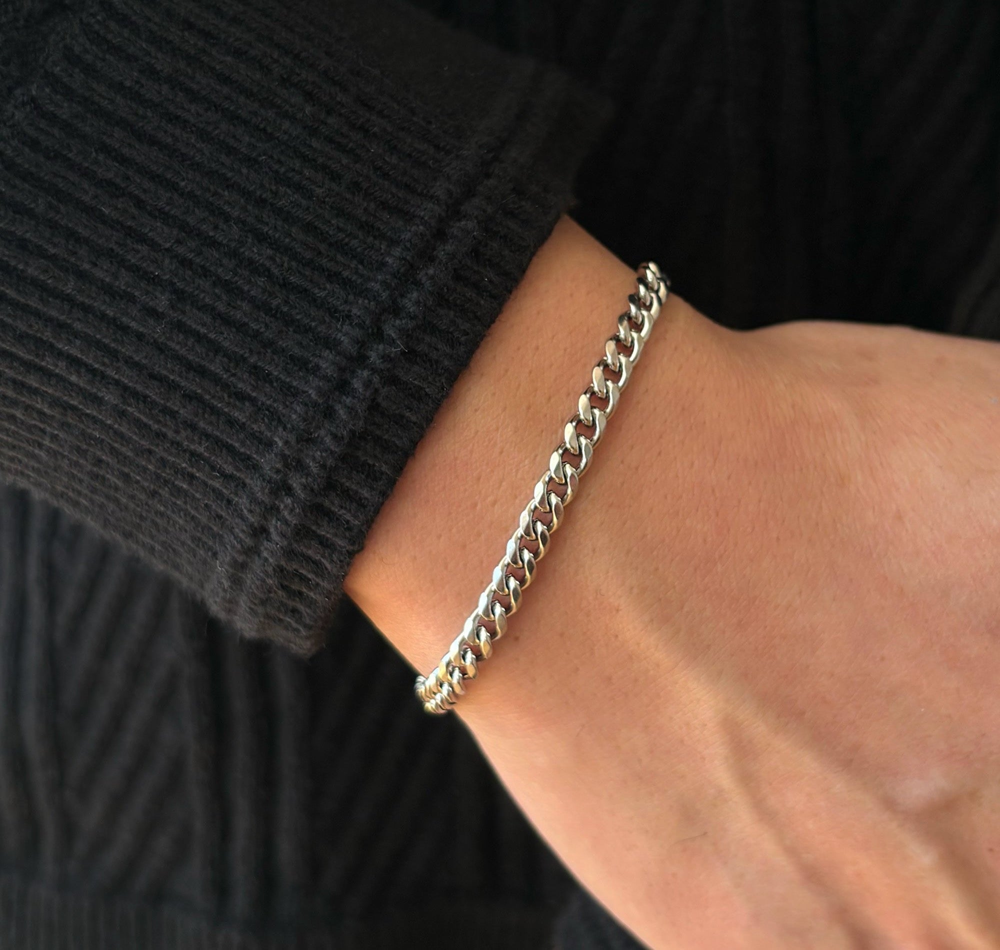 mens silver curb chain bracelet men waterproof jewelry