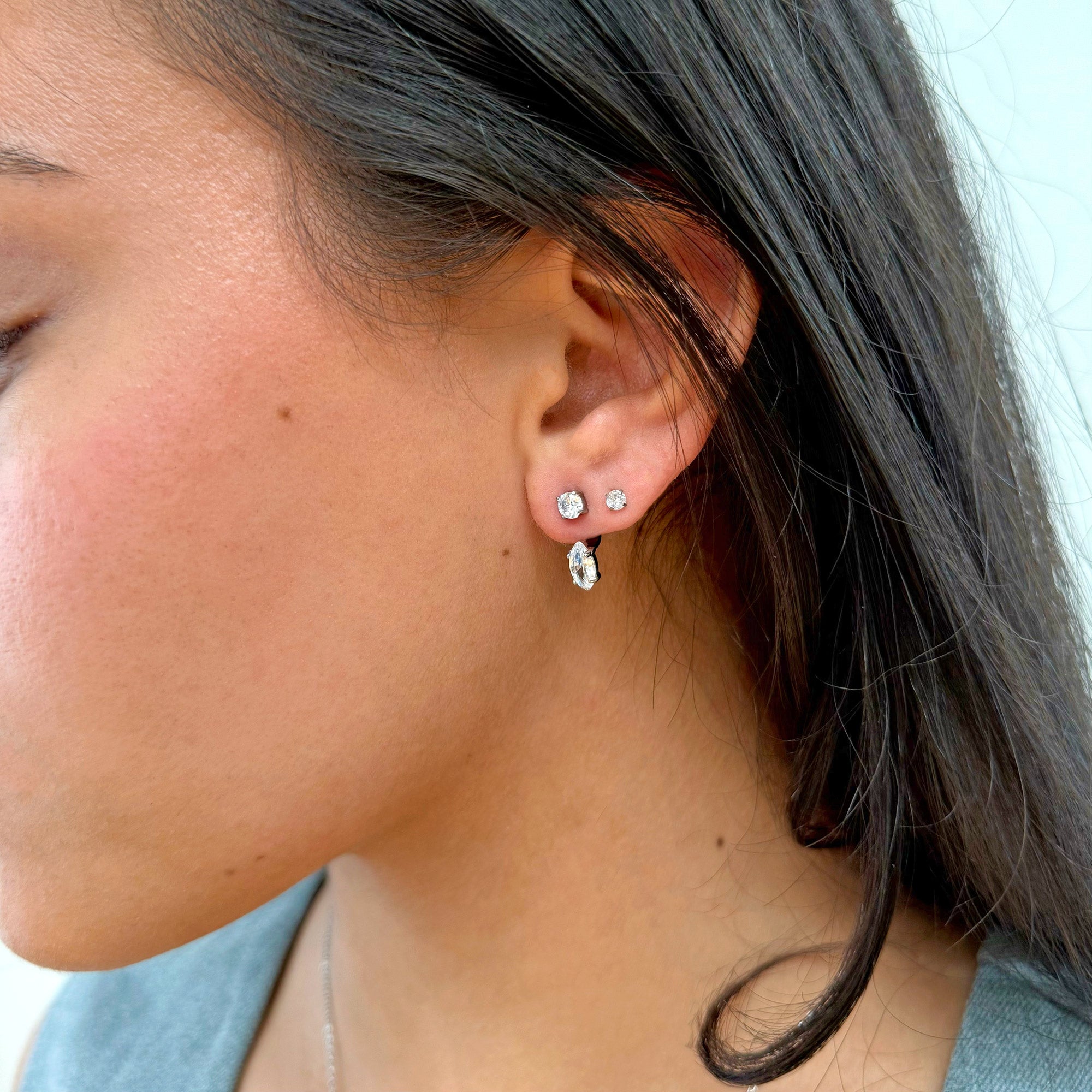 AVA SILVER CZ DIAMOND SCREW BACK STUD EARRINGS