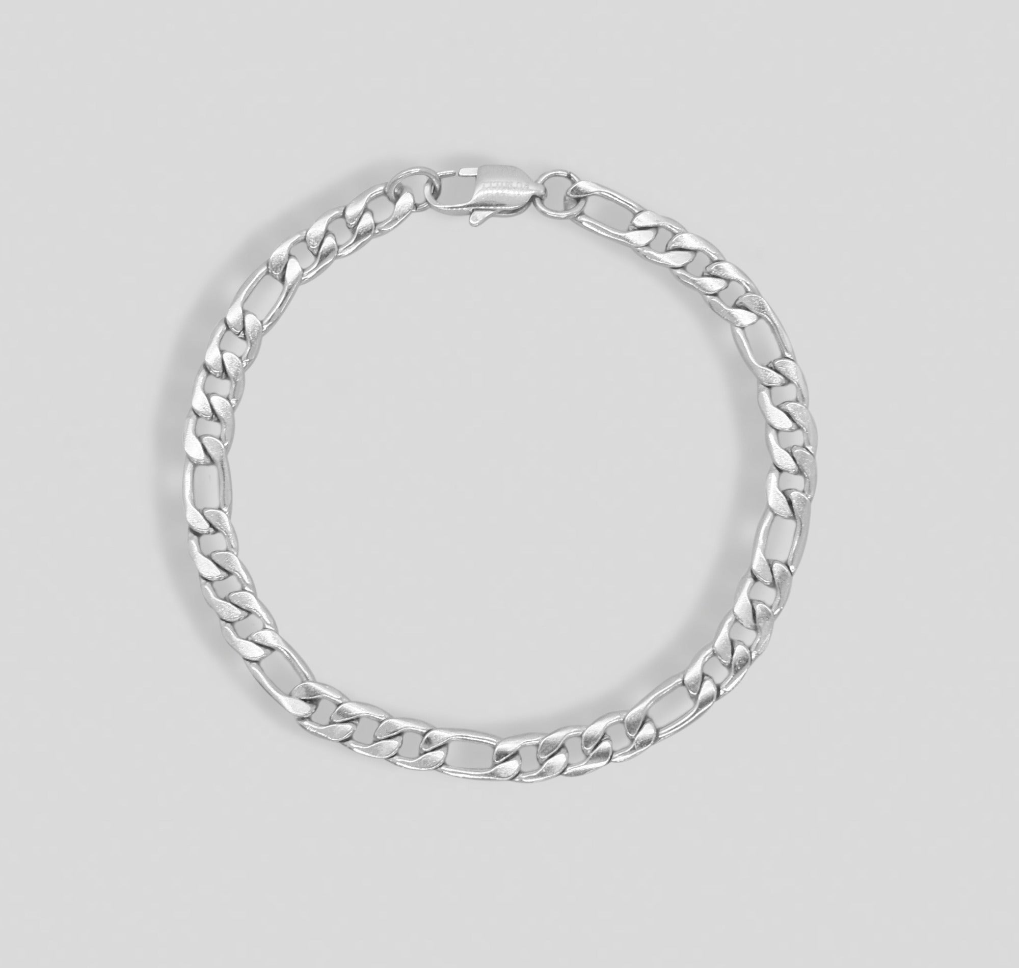 silver figaro chain bracelet mens waterproof jewelry
