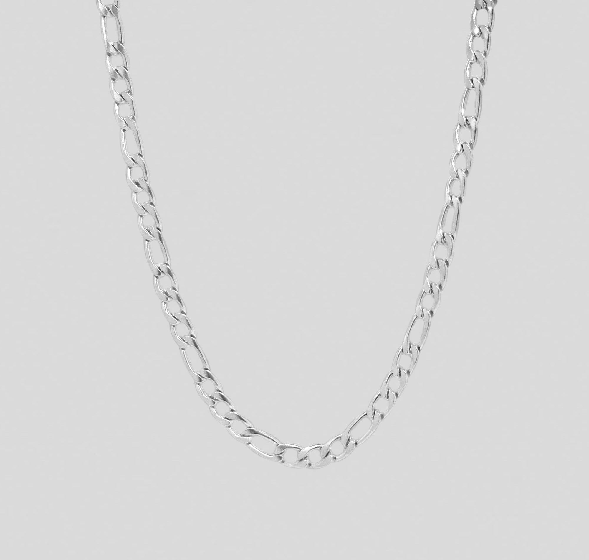 Silver Figaro Chain Necklace Mens Waterproof Jewelry 22"