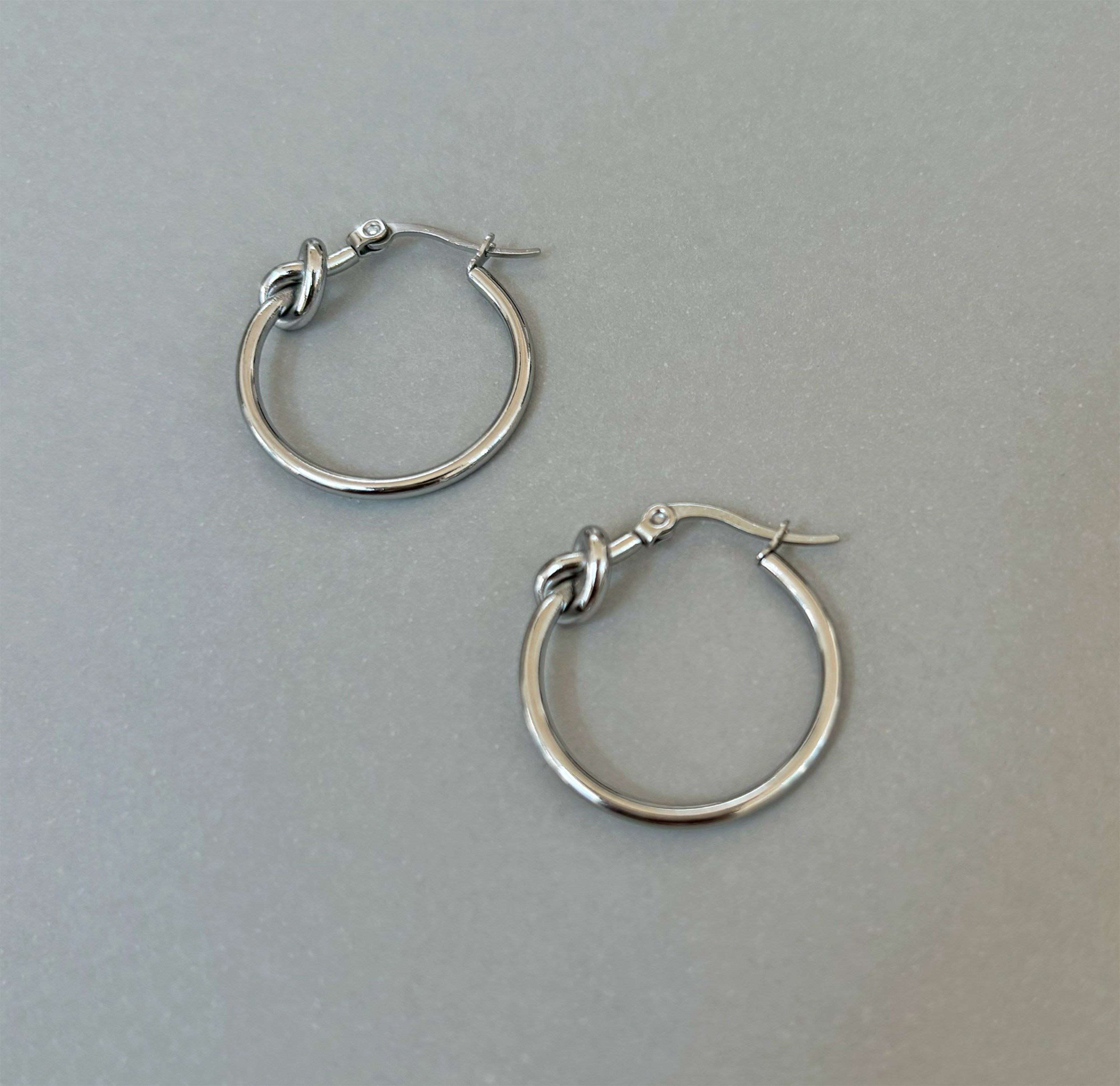 silver knot hoop earrings waterproof jewelry 