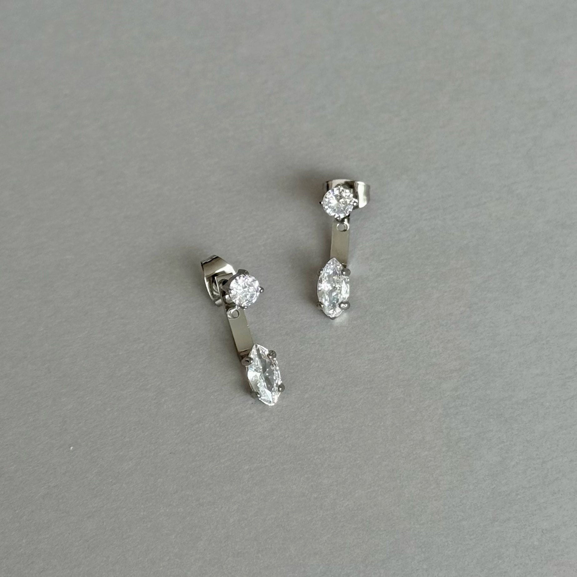 PHOEBE SILVER MARQUIS DIAMOND STUD EAR JACKET EARRINGS