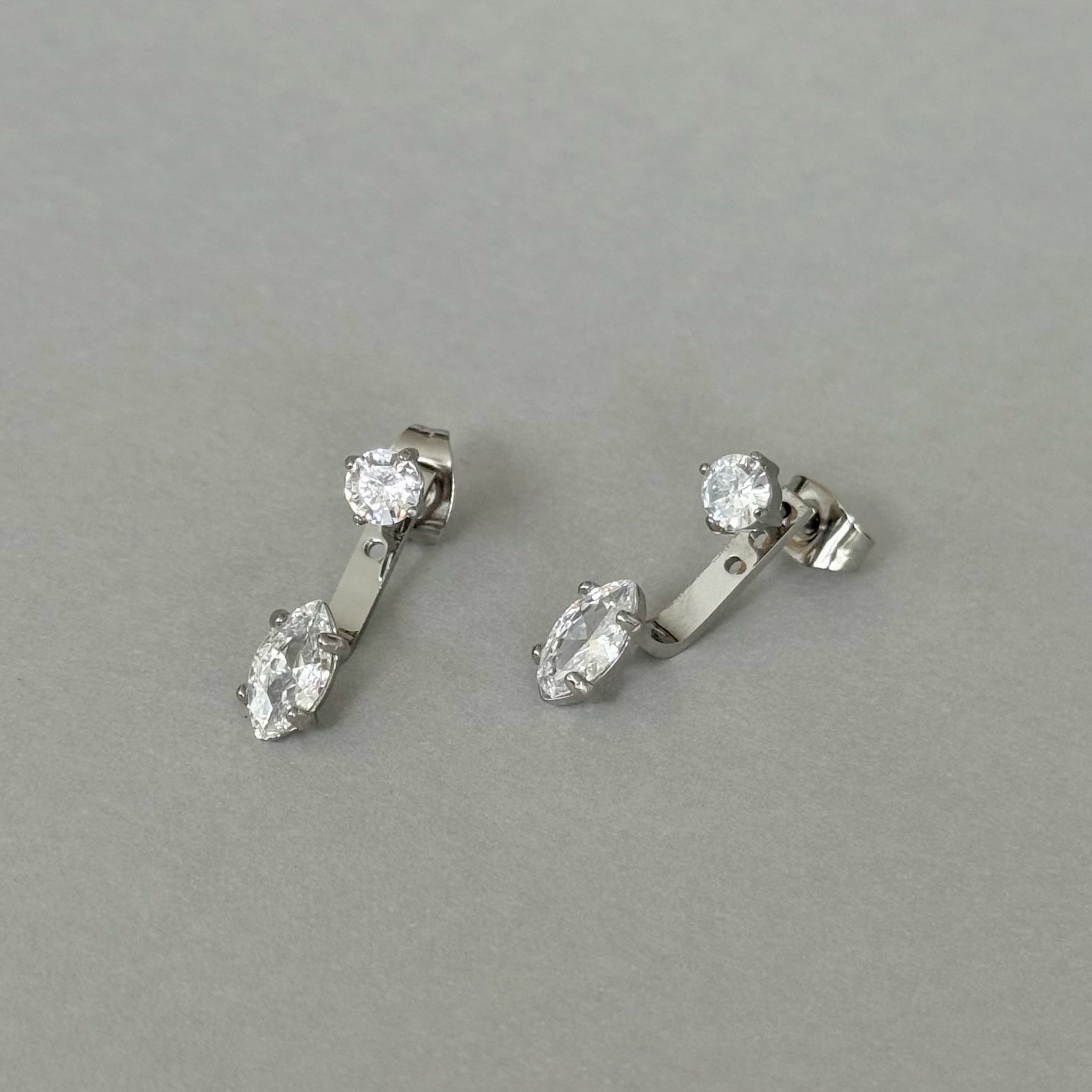 PHOEBE SILVER MARQUIS DIAMOND STUD EAR JACKET EARRINGS