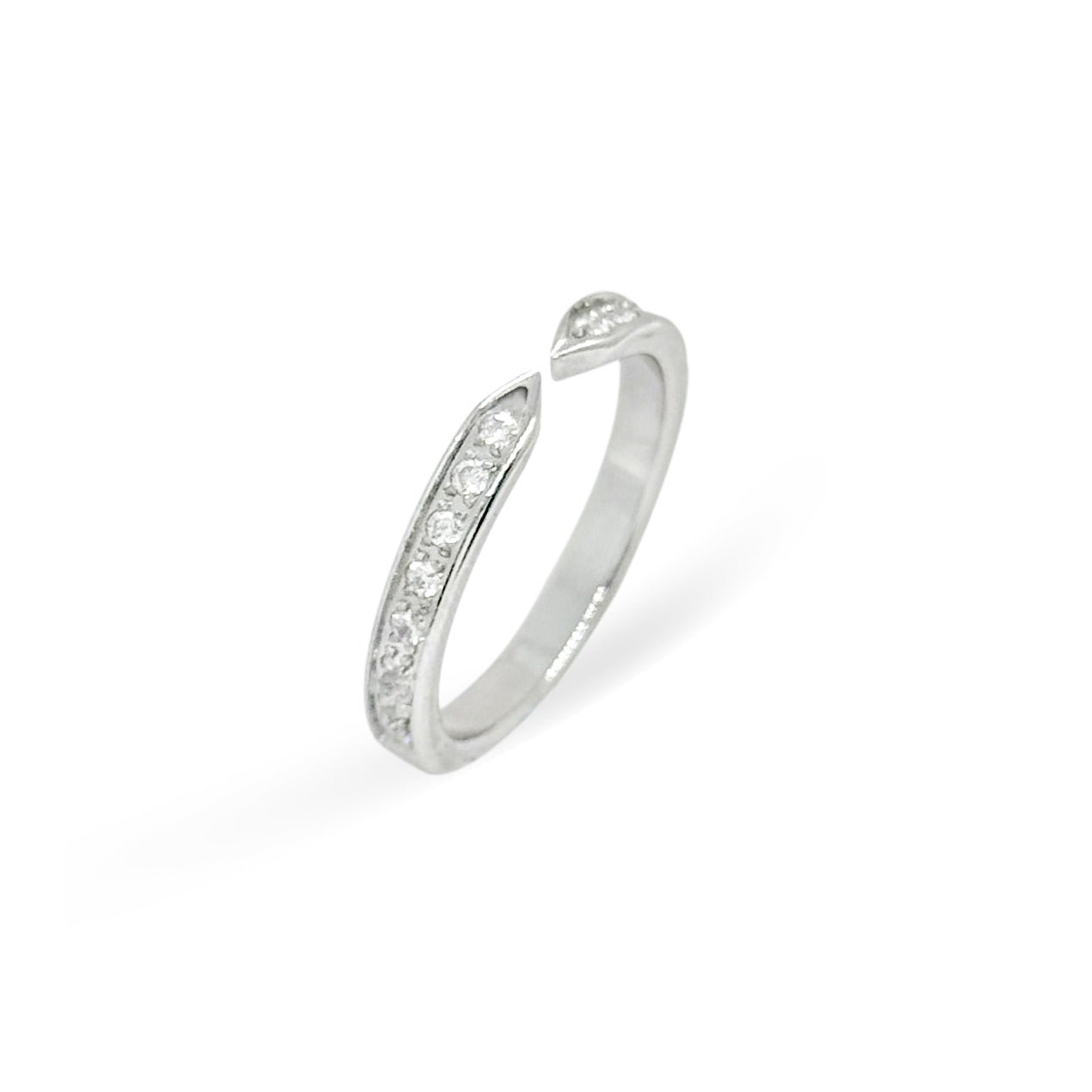 silver open claw ring pave. diamonds waterproof jewelry