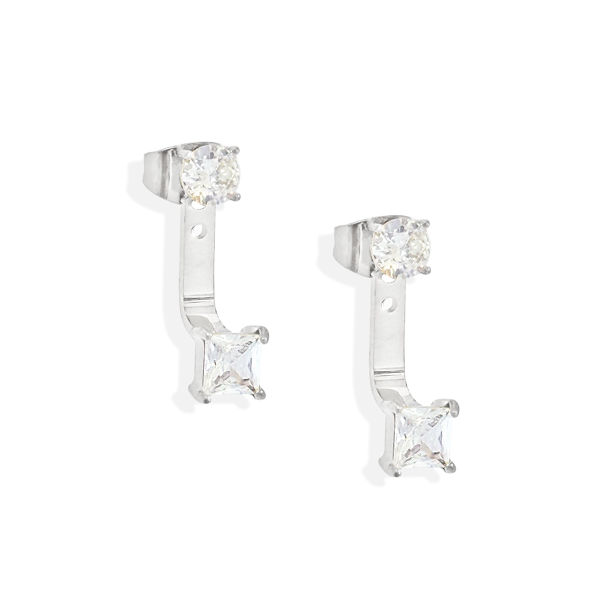 PEYTON SILVER SQUARE DIAMOND STUD EAR JACKET EARRINGS