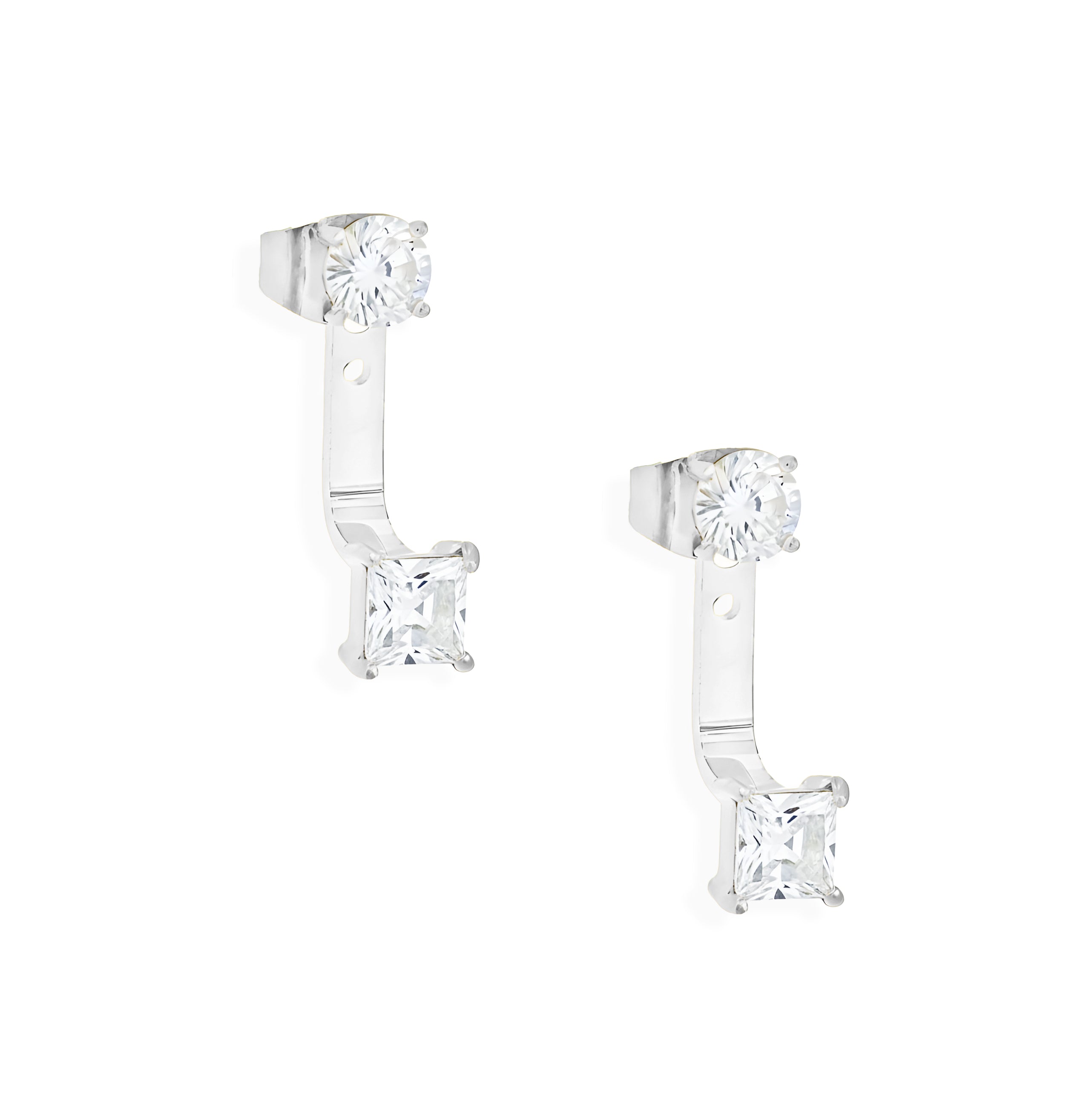 silver round and square diamond ear jacket waterproof jewelry