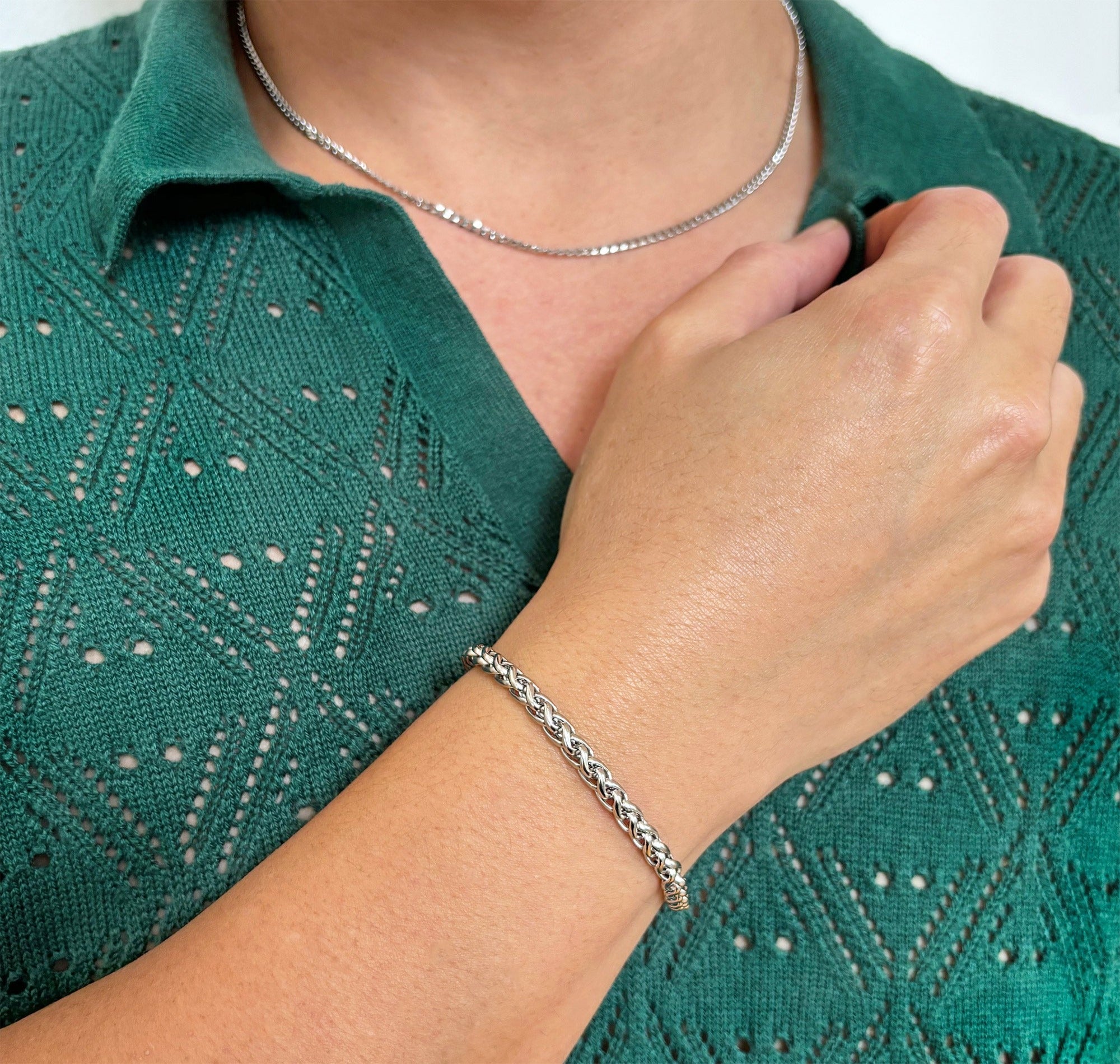 silver wheat chain bracelet mens waterproof jewelry