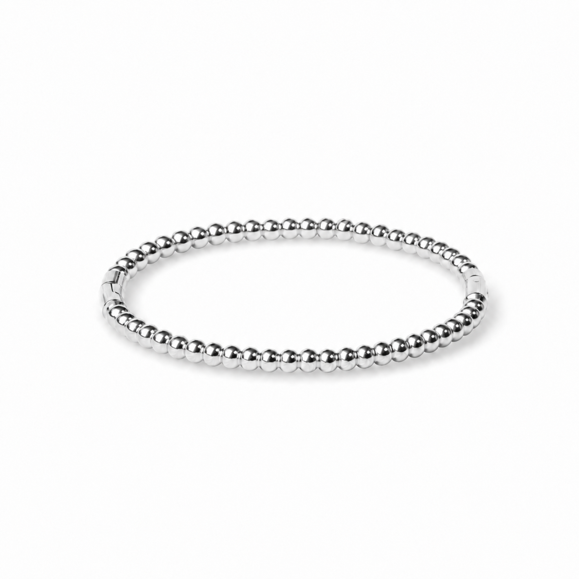 silver beaded cuff bracelet on a white background