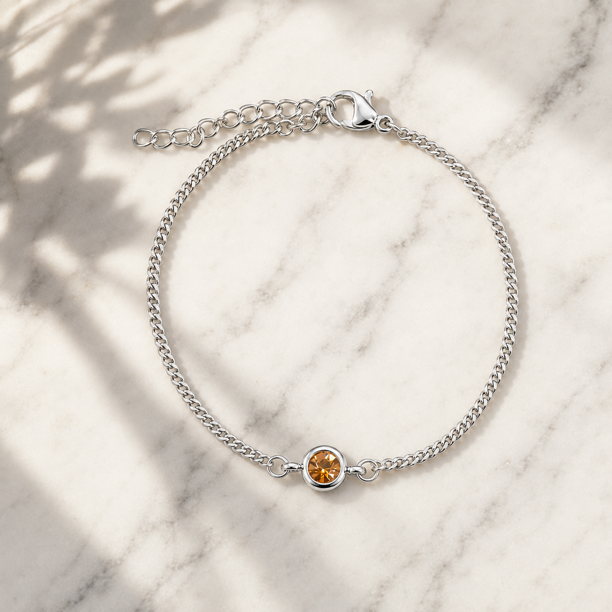 Delilah Silver Dainty Citrine Birthstone Bracelet - November
