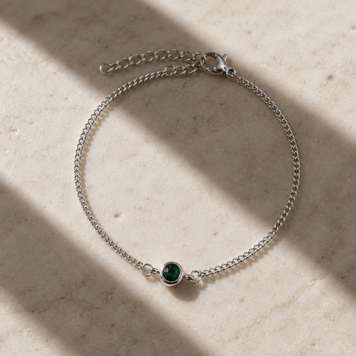Delilah Silver Dainty Emerald Birthstone Bracelet - May