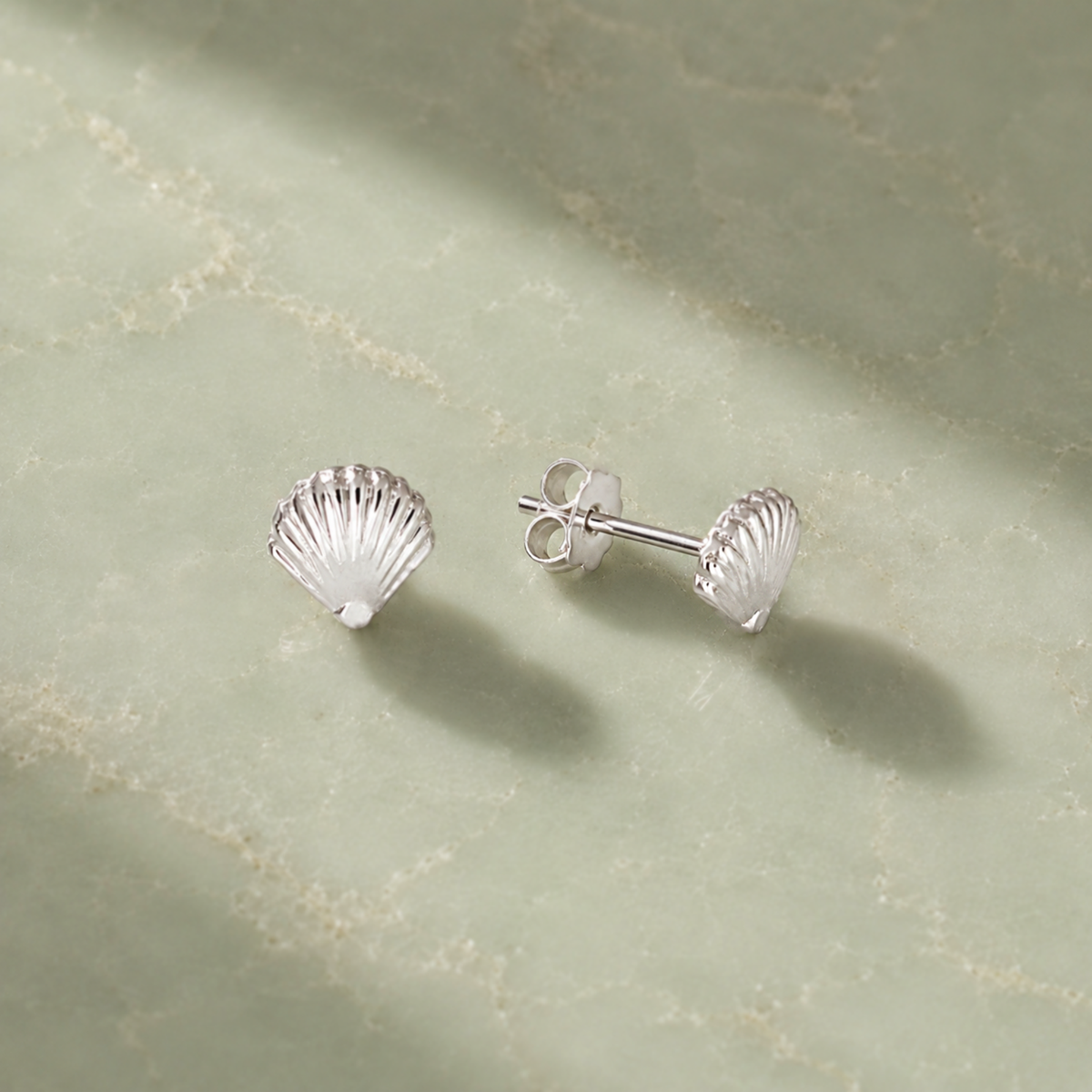 dainty silver seashell earrings